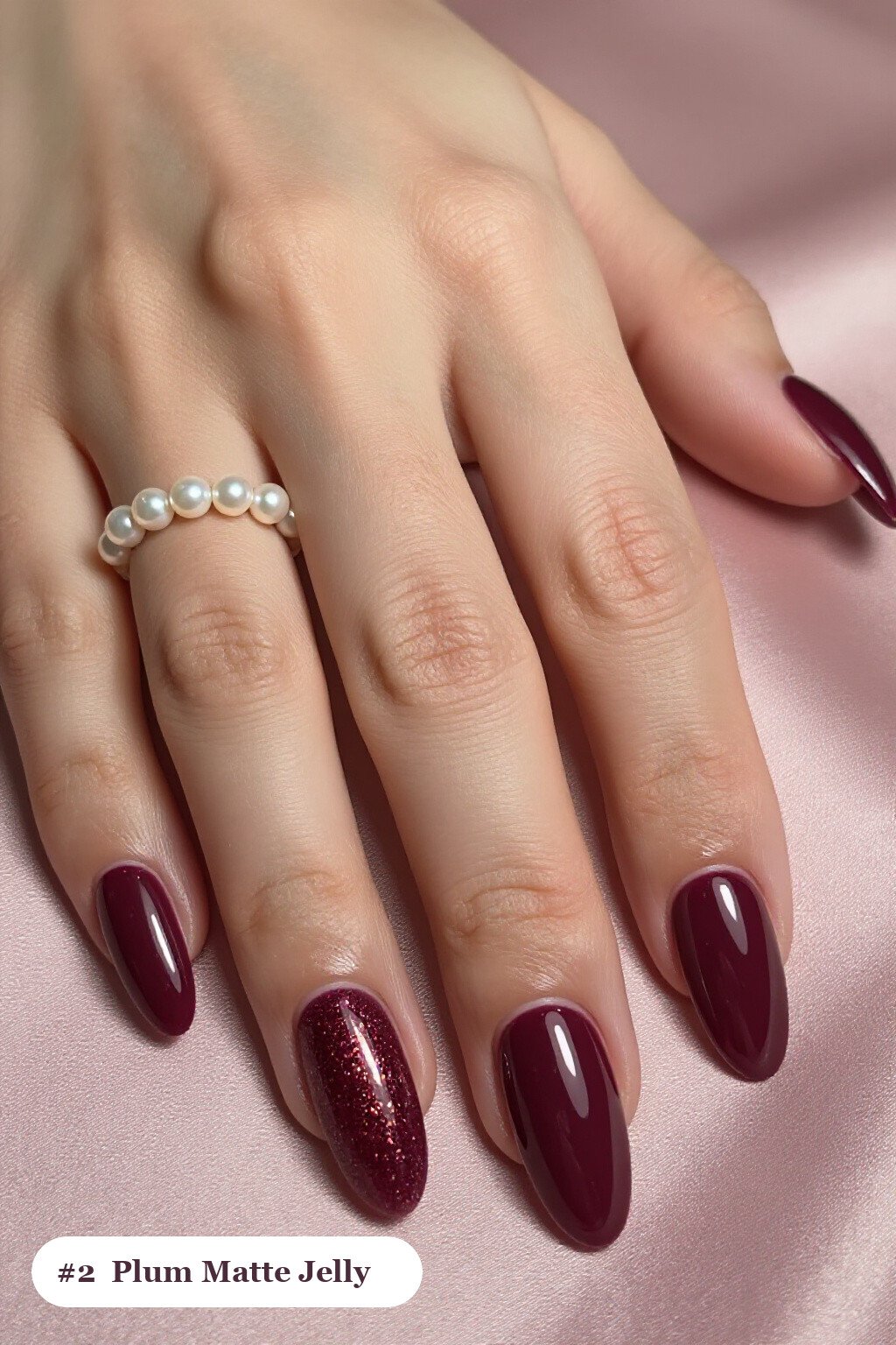 Long Almond Deep Plum Matte Nails with Jelly Glitter: Perfect Fall Nails Matte Vibe - fall nails matte