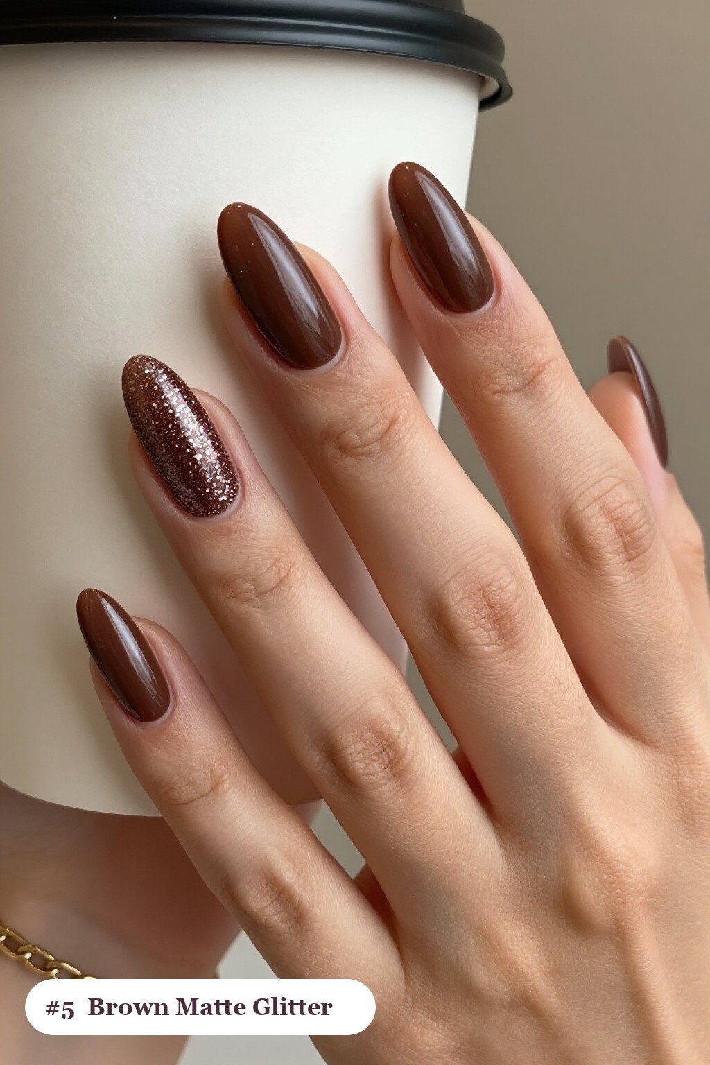 Medium Almond Chocolate Brown Matte Nails with Sparkling Glitter Gradient: Best Shades for Every Season - fall nails matte