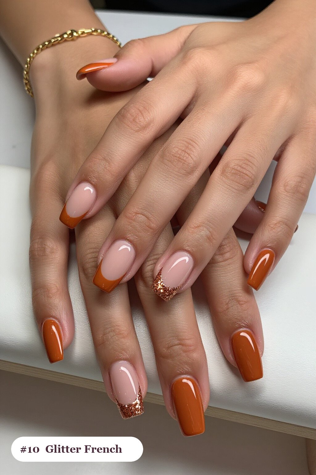 Medium Square Burnt Orange Glitter French Tips: How to Make Them Last Longer - fall nails square