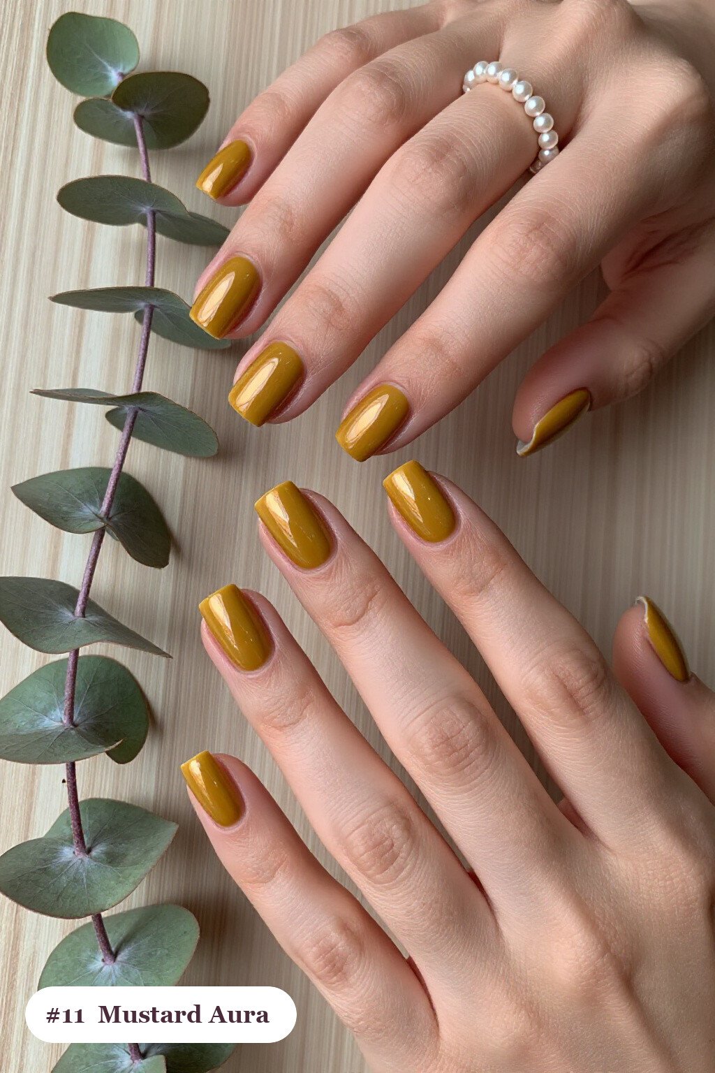 Mustard Square Nails Radiating a Glowing Airbrushed Aura - fall nails square