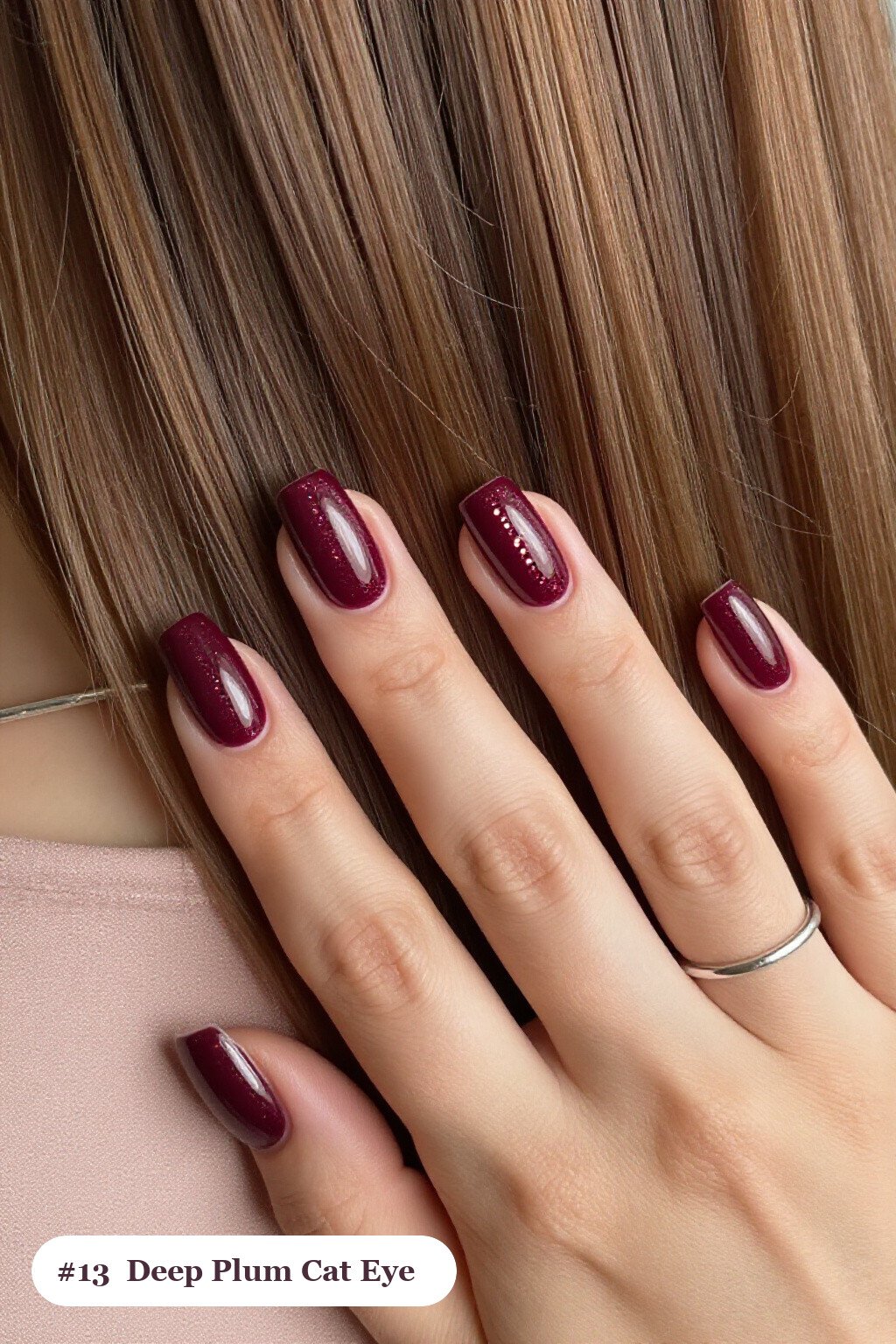 Deep Plum Square Nails Gleaming with a Gemstone‑Style Shimmer Band - fall nails square