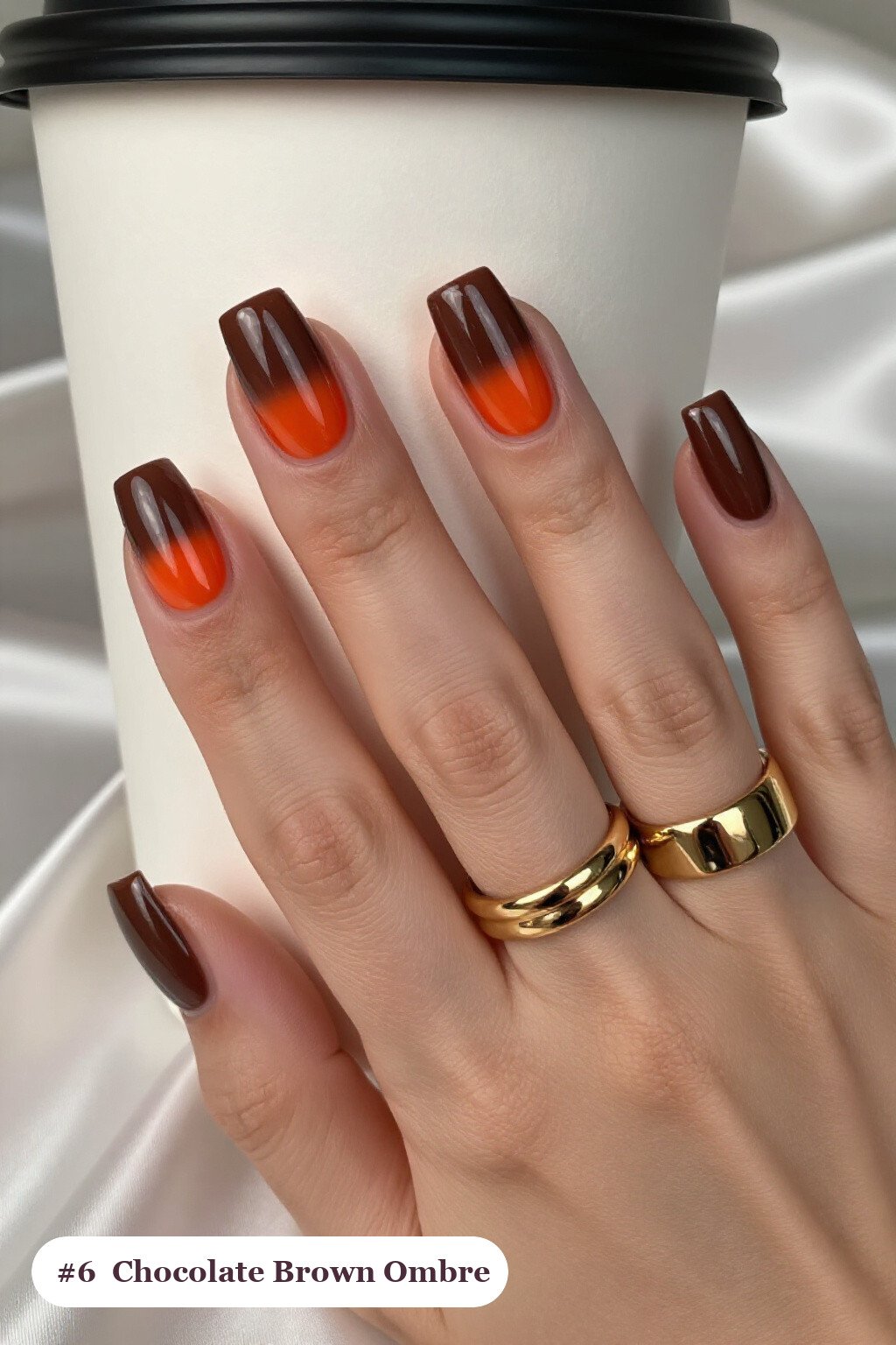 Medium Square Chocolate Brown Ombre Nails: Best Shades for Every Season - fall nails square