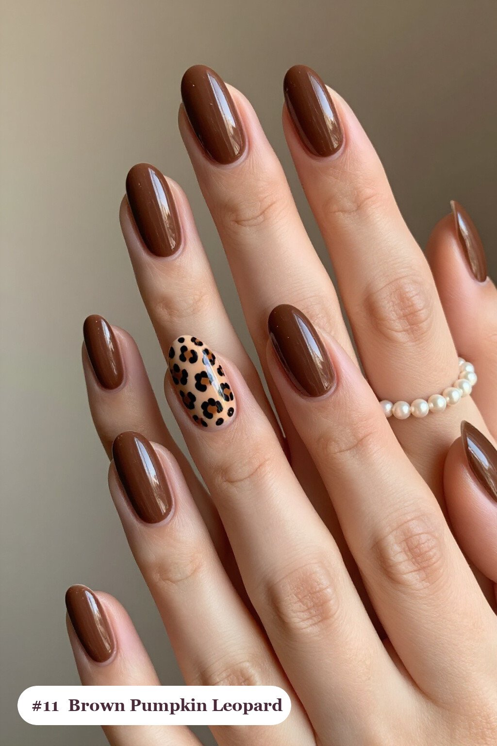 Medium Almond Chocolate Brown Fall Pumpkin Nails with Leopard Print: How to Make It Last Longer - fall pumpkin nails
