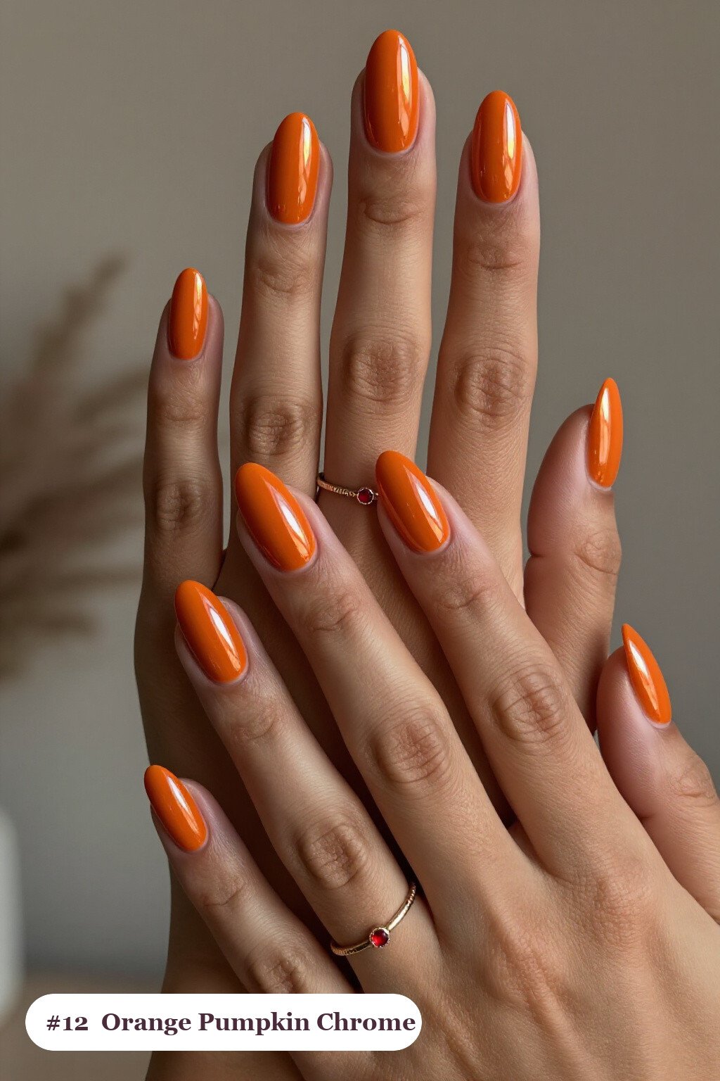 Ballerina‑Length Burnt Orange Fall Pumpkin Nails in Liquid Chrome - fall pumpkin nails