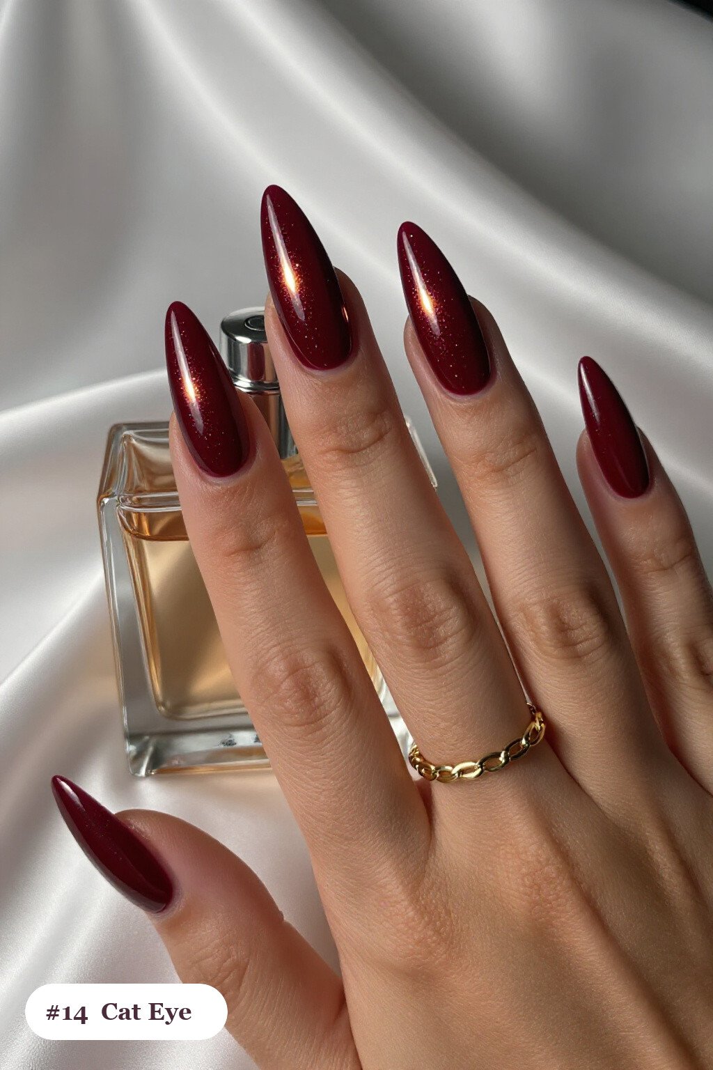 Stiletto Burgundy Fall Pumpkin Nails with Glowing Gemstone Shimmer Band - fall pumpkin nails