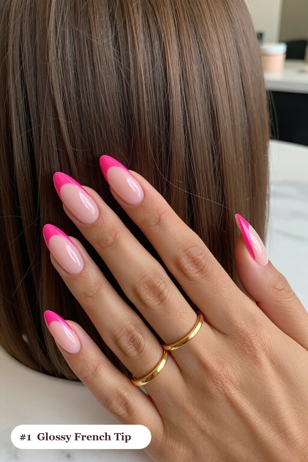 Hot Pink French Tip Almond Nails with Design – Eye‑Catching Glossy Classic - french tip almond nails with design