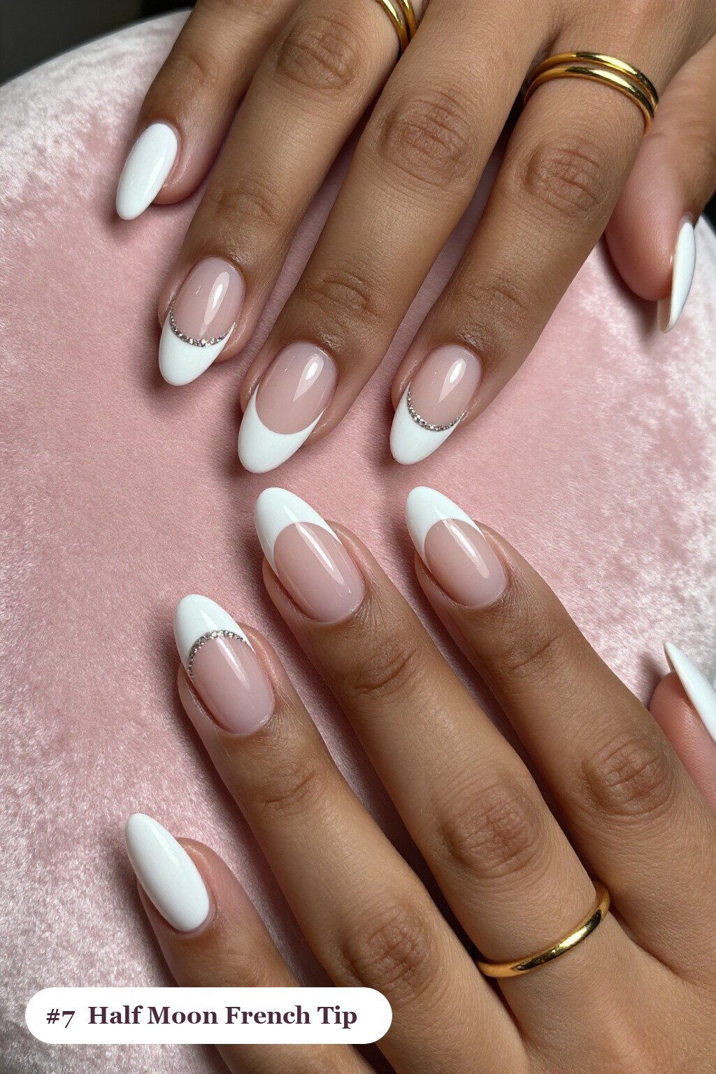 Milky White French Tip Almond Nails with Half‑Moon Glitter: How to Make Them Last Longer - french tip almond nails with design
