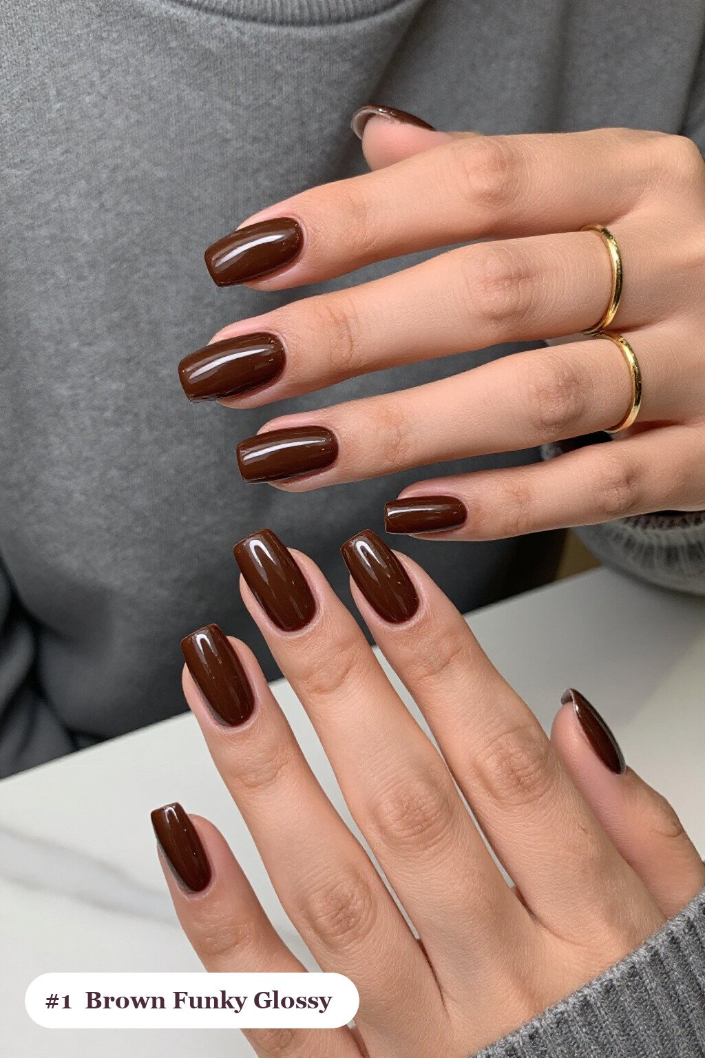 Long Square Chocolate Brown Mirror‑Glossy Nails – The Ultimate Funky Fall Nail Hook - funky fall nails