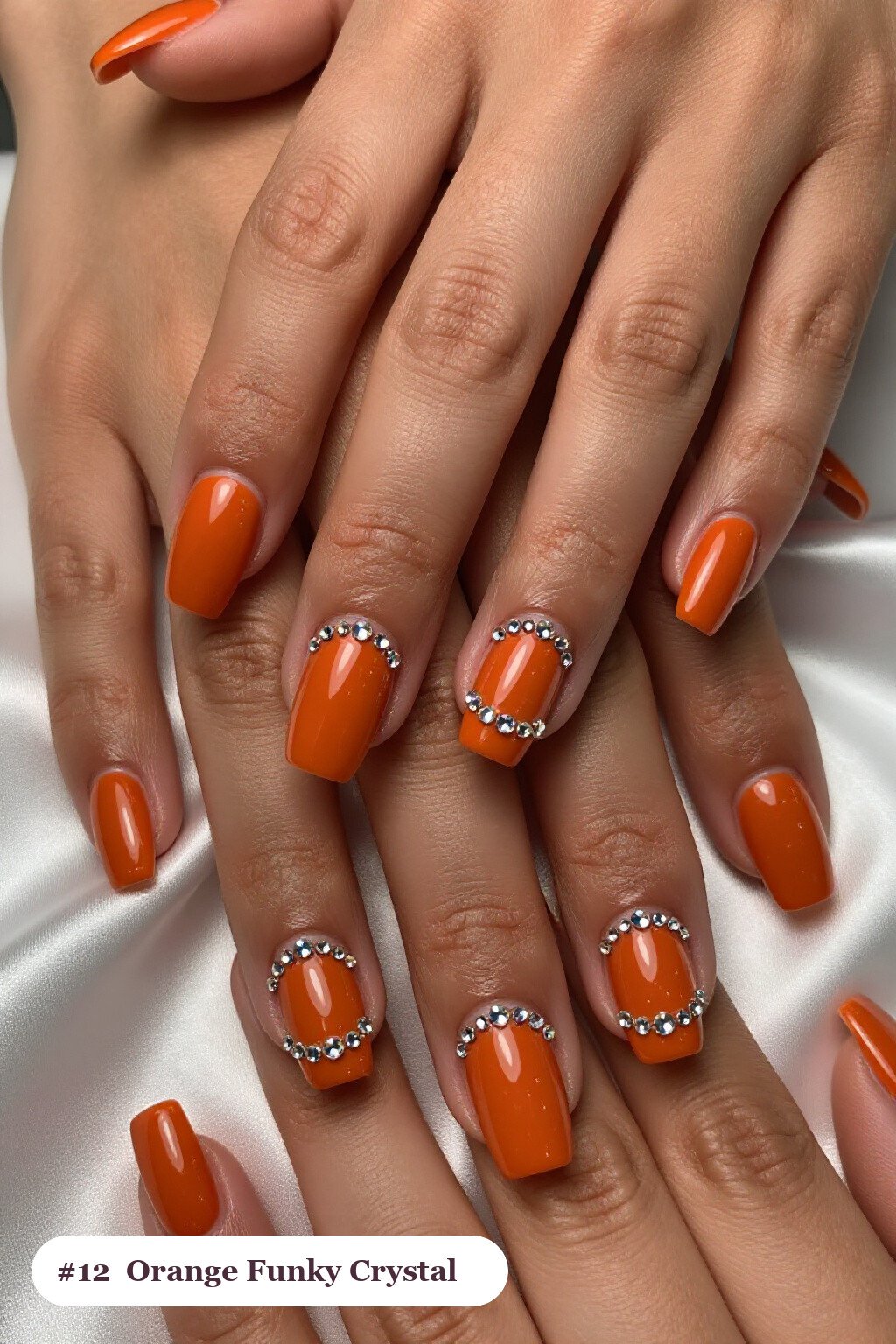 Short Square Burnt Orange Rhinestone Nails: On Short Nails - funky fall nails