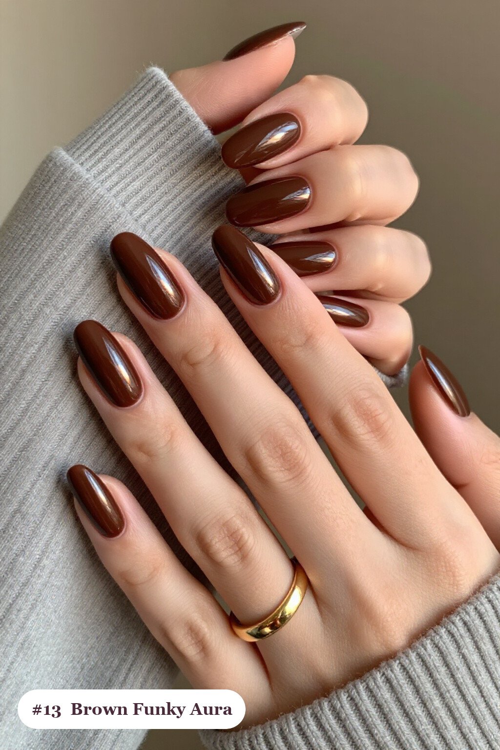 Long Coffin Chocolate Brown Airbrushed Aura – Funky Fall Nails with a Glow - funky fall nails