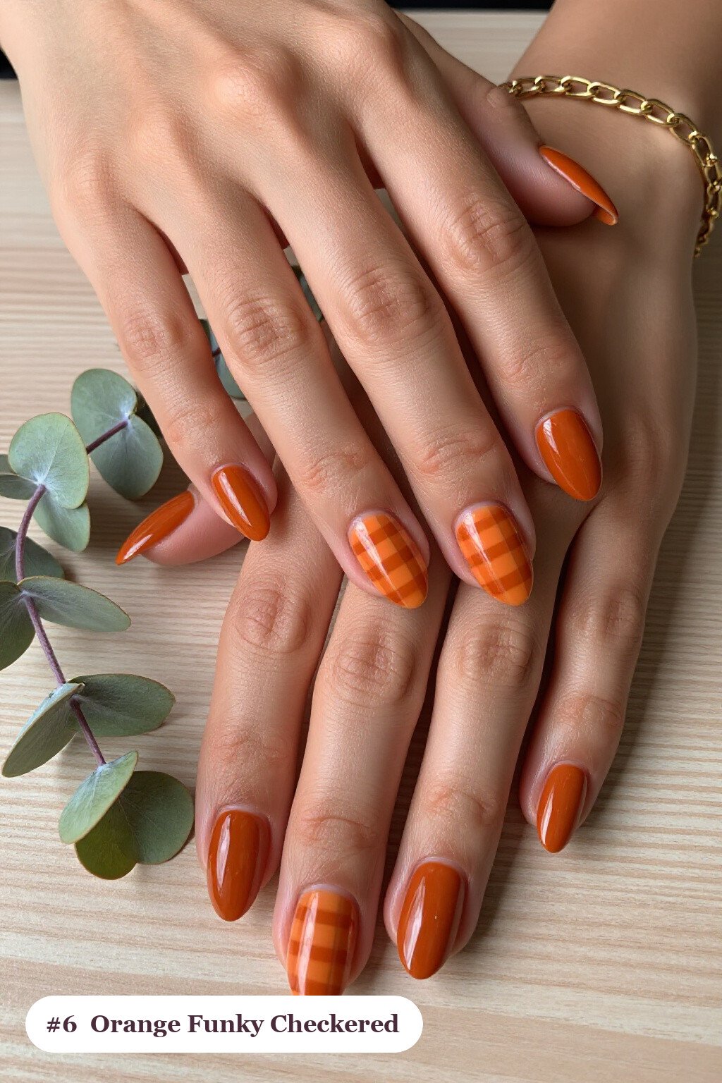 Medium Almond Burnt Orange Checkerboard Nails: Best Shades for Every Season - funky fall nails