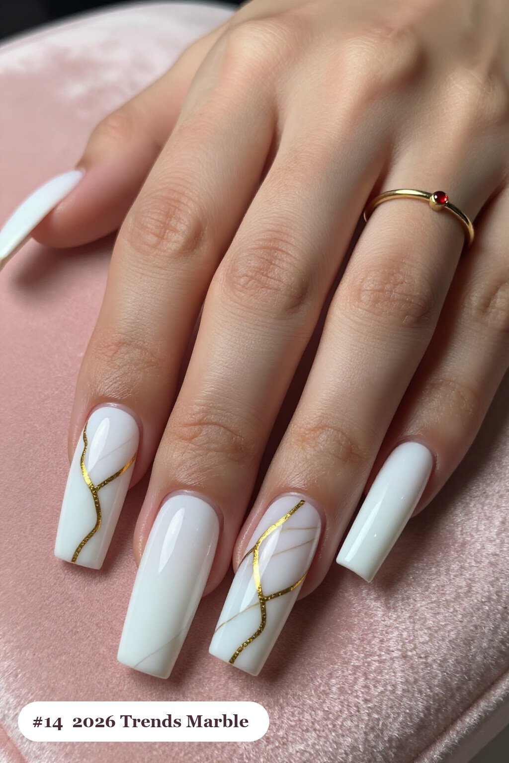 Bone‑White Long Squares with Bold Marble Veins in White & Gold: On Short Nails - halloween nails 2026 trends