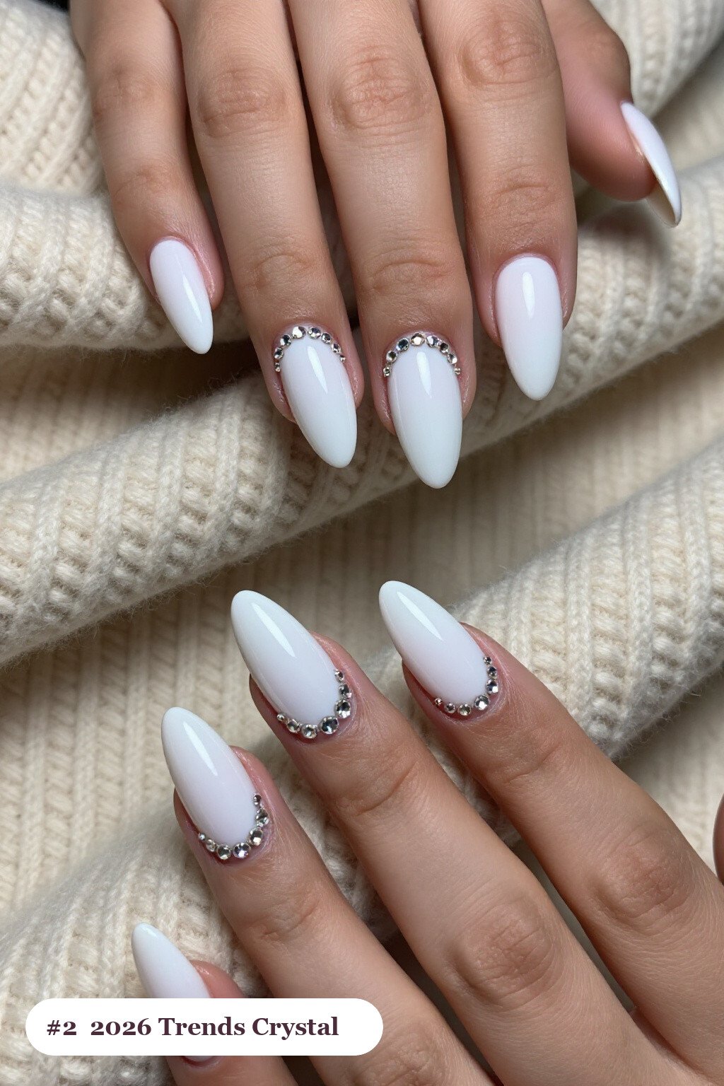 Bone‑White Almonds Sparkled with Rhinestone Rows for Halloween - halloween nails 2026 trends