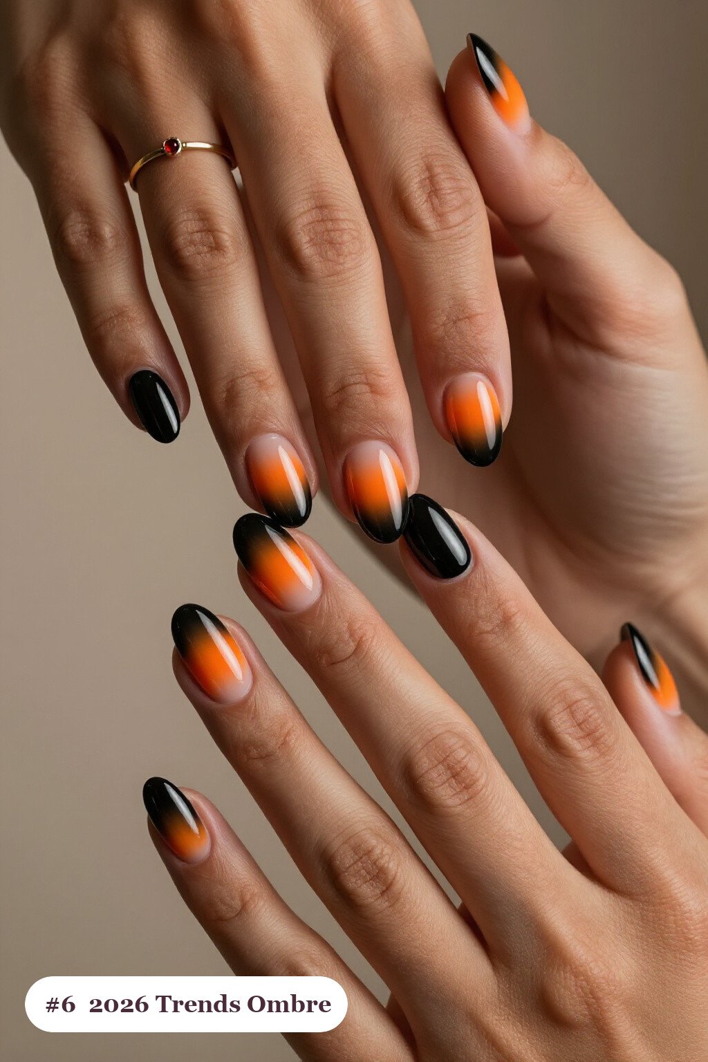Medium Oval Black Nails with Vivid Two‑Colour Ombre: Best Shades for Every Season - halloween nails 2026 trends