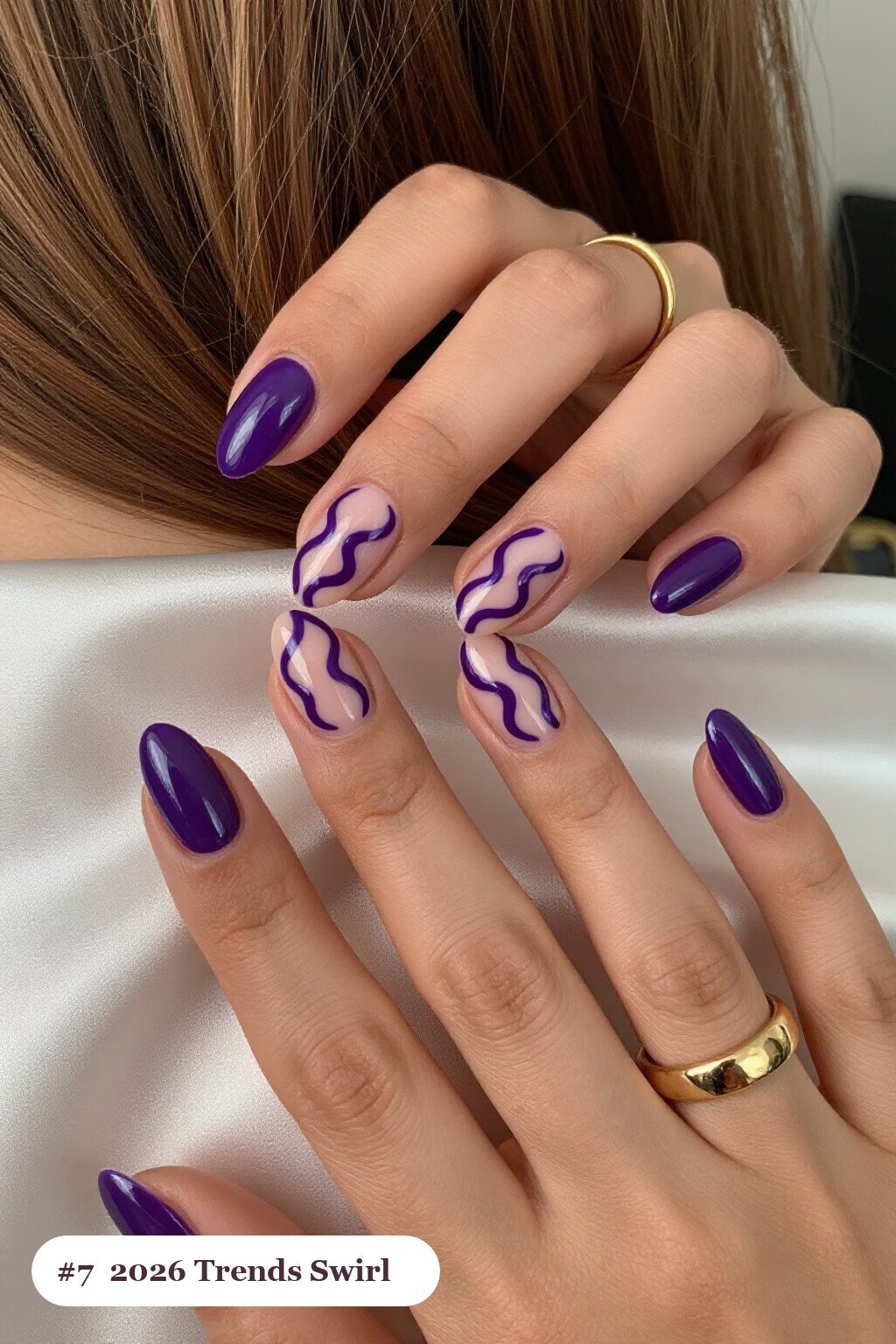 Deep Purple Coffin Swirls Hand‑Painted in Contrasting Lines - halloween nails 2026 trends