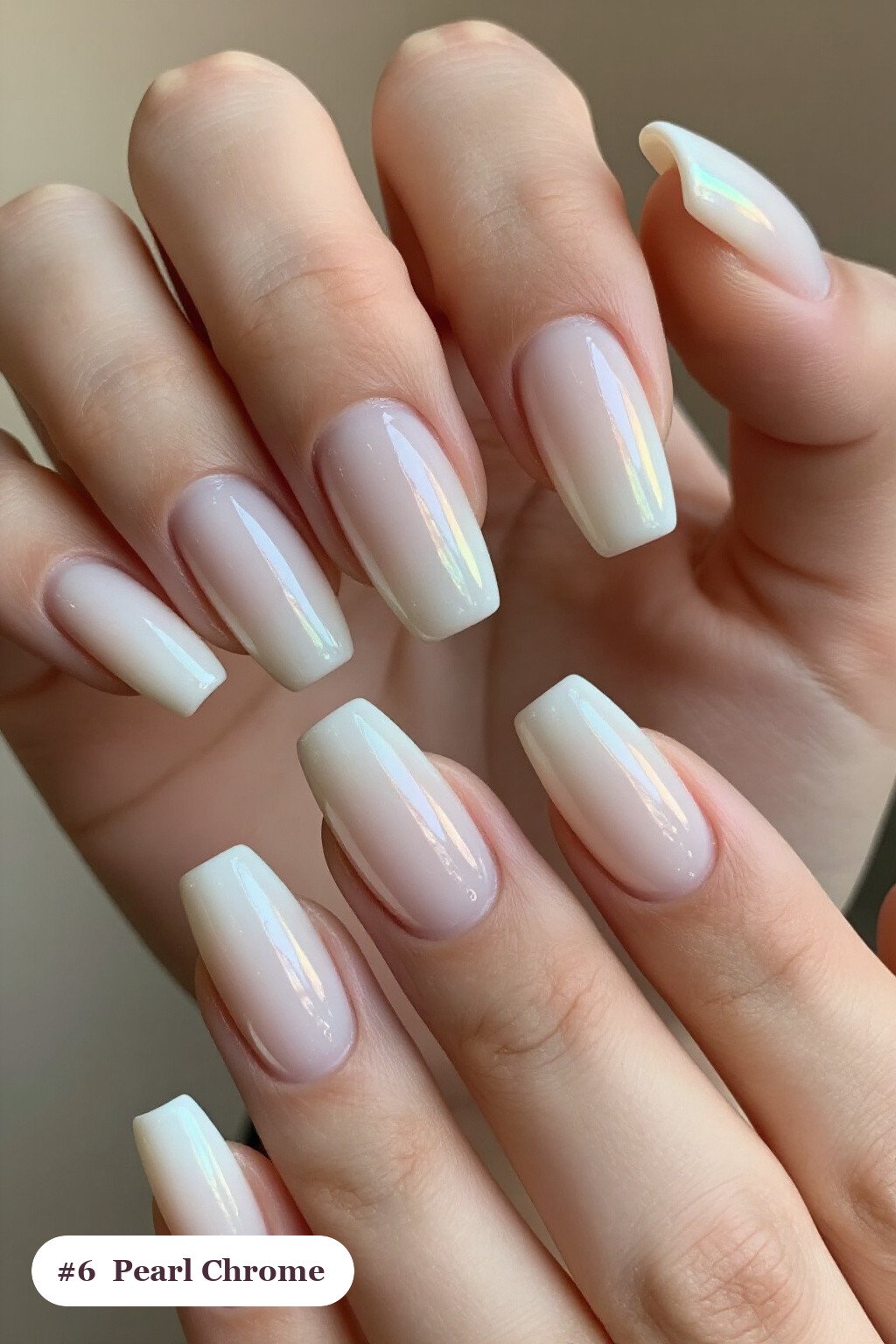 Long square bone white nails with glazed pearl chrome over the colour for an iridescent sheen, perfect for halloween - halloween nails