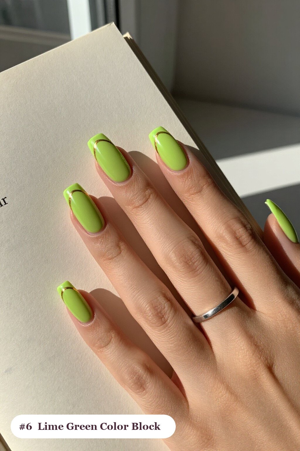 Long Square Lime Green Color‑Block Nails Split by Thin Gold Line: Best Shades for Every Season - halloween nails designs