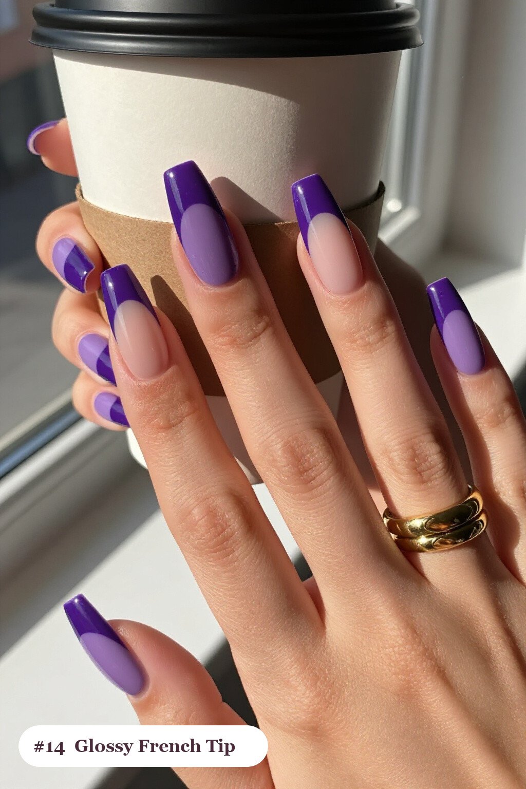 Deep Purple Long Square French Tips with Mirror‑Glossy Full‑Colour Finish - halloween nails french tip