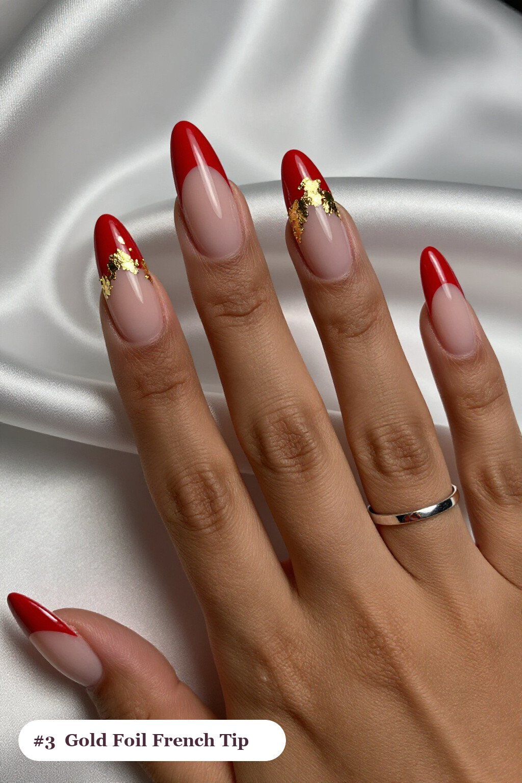 Halloween Nails French Tip: Long Ballerina Blood Red with Gold Foil Flakes - halloween nails french tip