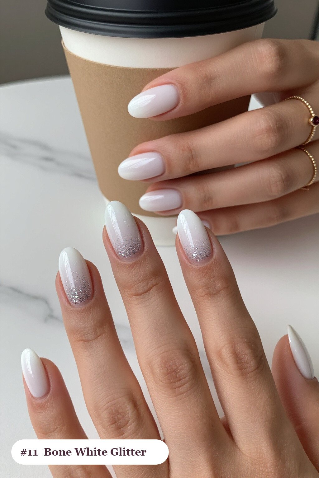 Glitter Gradient Bone White Almond Nails: How to Make Them Last Longer - halloween nails short
