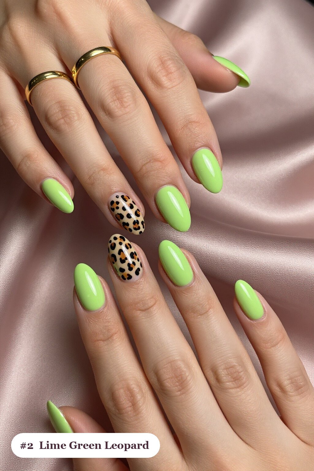 Lime Green Almond Nails with Leopard Accent Prints – Perfect Halloween Vibe - halloween nails short