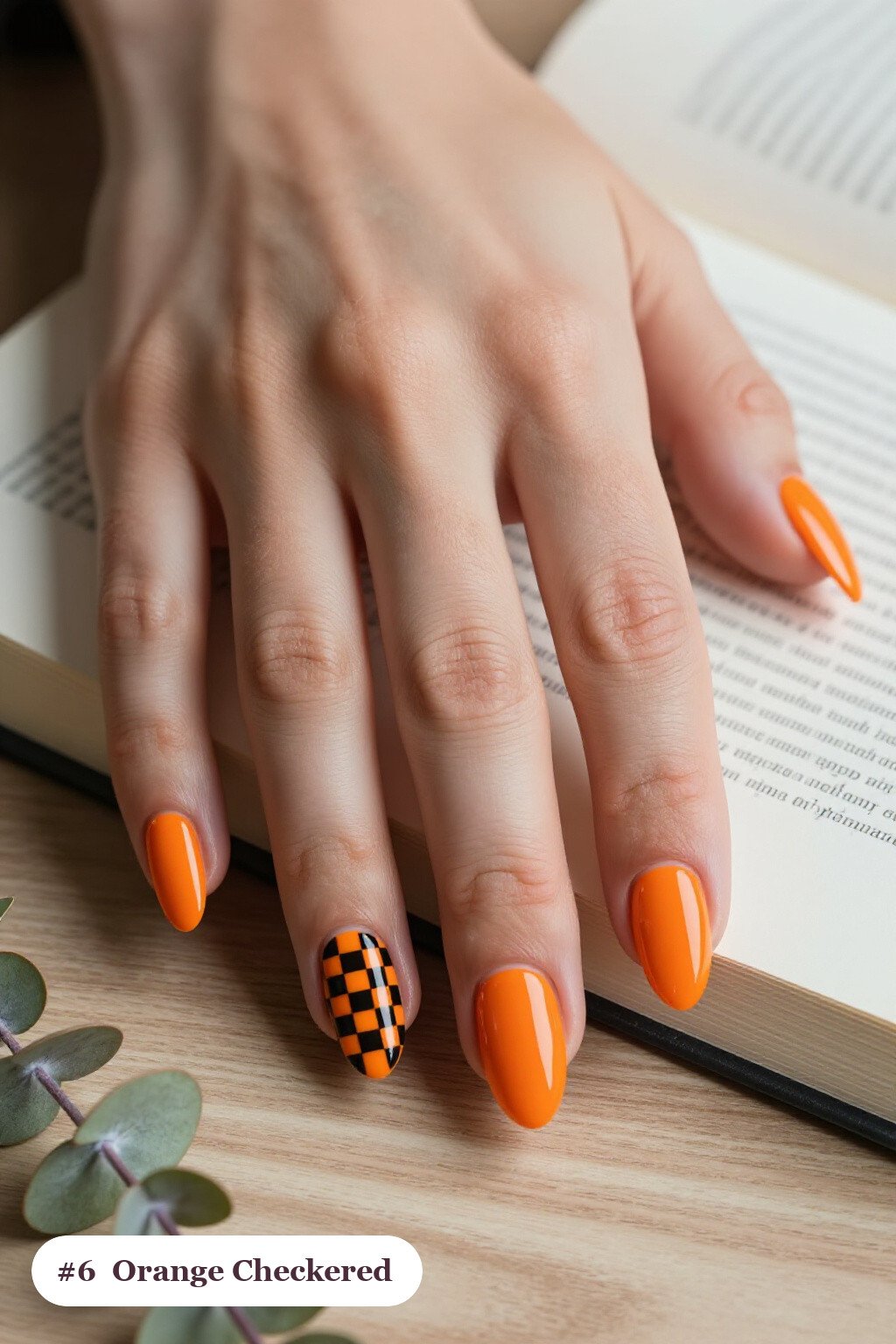 Bold Checkerboard Orange Almond Nails: Best Shades for Every Season - halloween nails short