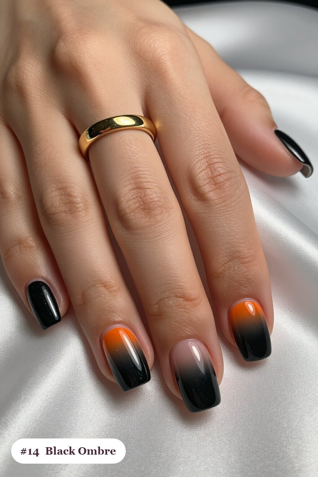 Short Square Black Nails with Vivid Two‑Colour Ombre Melt: On Short Nails - halloween nails simple Short Square Black Nails with Vivid Two‑Colour Ombre Melt: On Short Nails - halloween nails simple