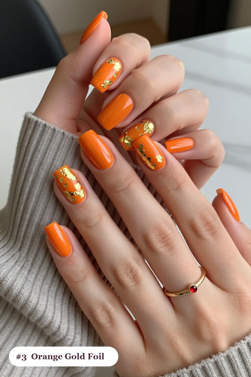 Gold‑Foil Flaked Orange Square Nails – halloween nails simple Luxe Vibe - halloween nails simple Gold‑Foil Flaked Orange Square Nails – halloween nails simple Luxe Vibe - halloween nails simple