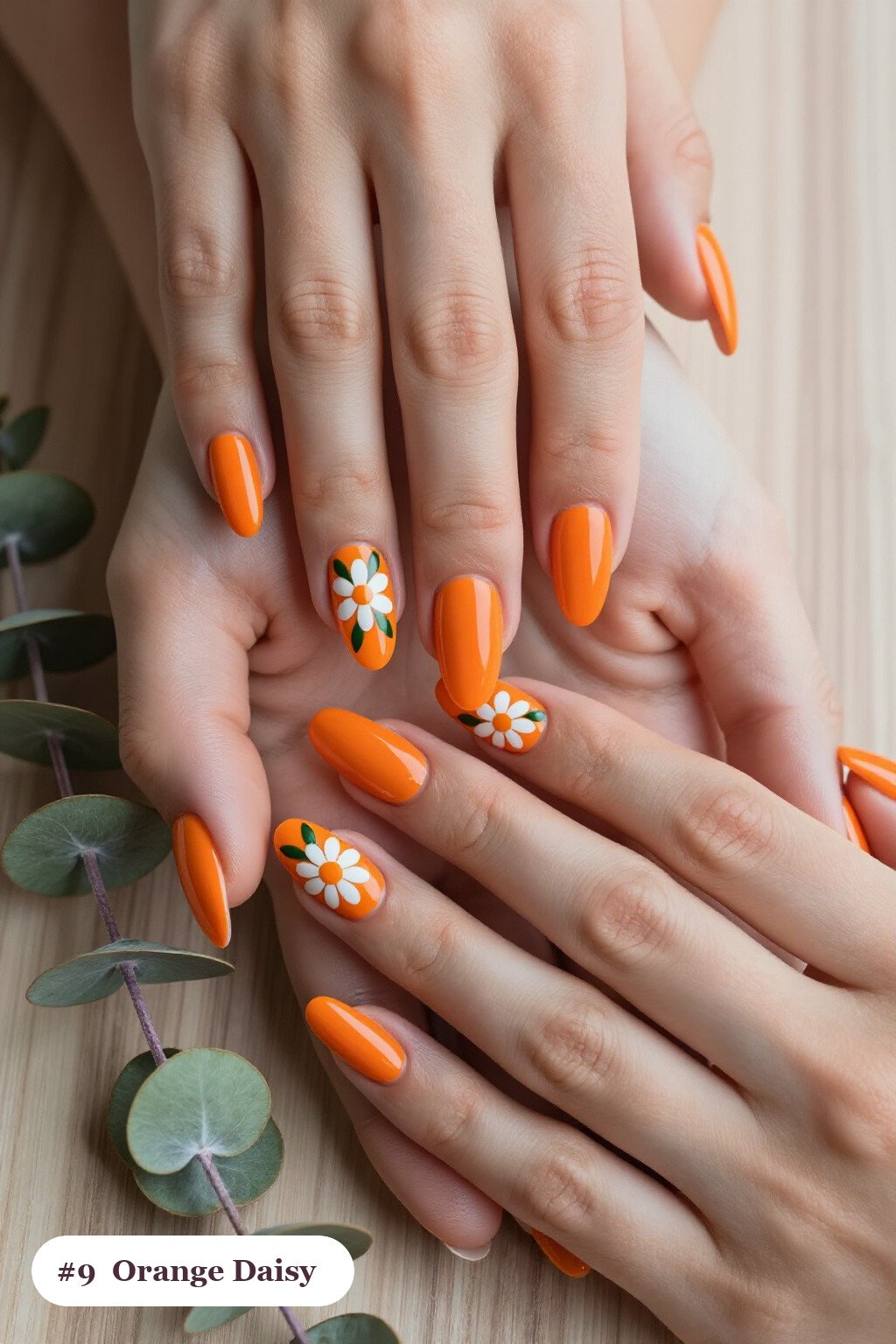 Long Square Orange Daisies & Green Leaves Nails: Best Shades for Every Season - halloween nails simple Long Square Orange Daisies & Green Leaves Nails: Best Shades for Every Season - halloween nails simple