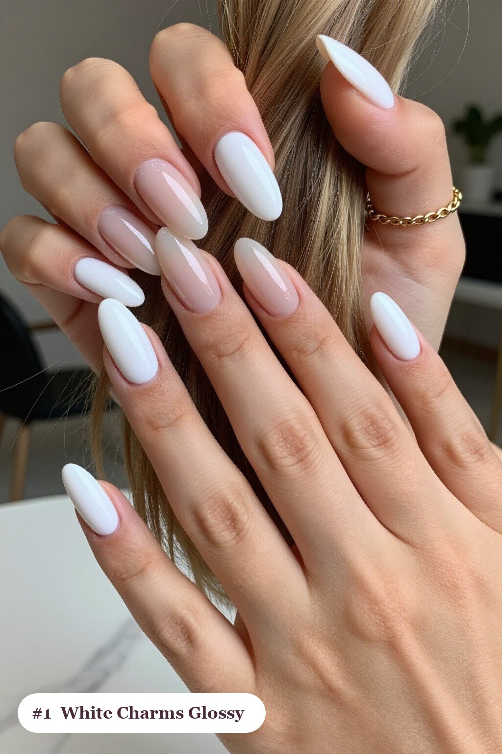 Medium coffin bone white charms nails in a flawless mirror-glossy full-colour finish, perfect for halloween - halloween nails with charms