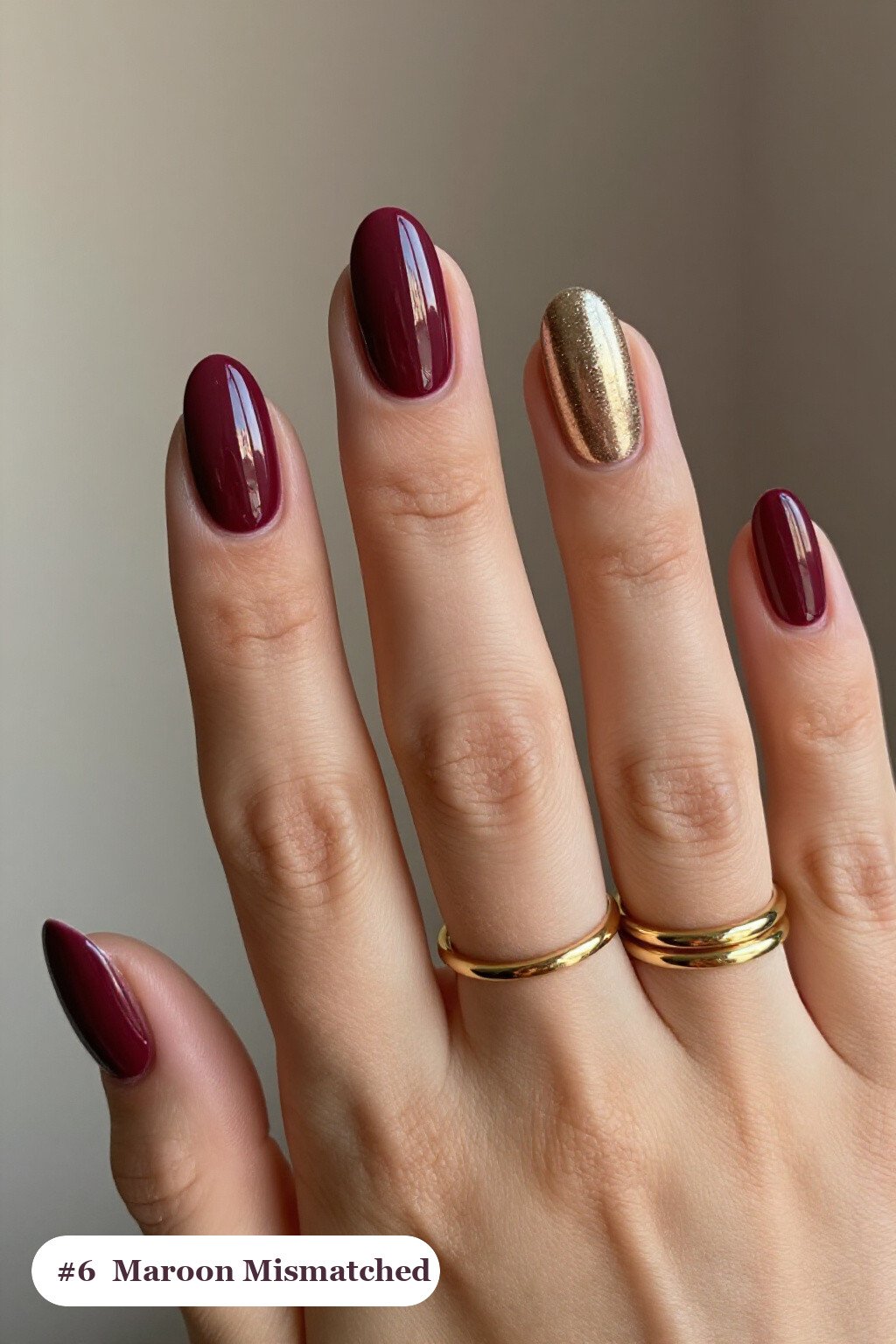 Medium coffin maroon nails as a mismatched set where every nail has a different pattern in the same colour story, with champagne details, perfect for fall - maroon fall nails Medium coffin maroon nails as a mismatched set where every nail has a different pattern in the same colour story, with champagne details, perfect for fall - maroon fall nails
