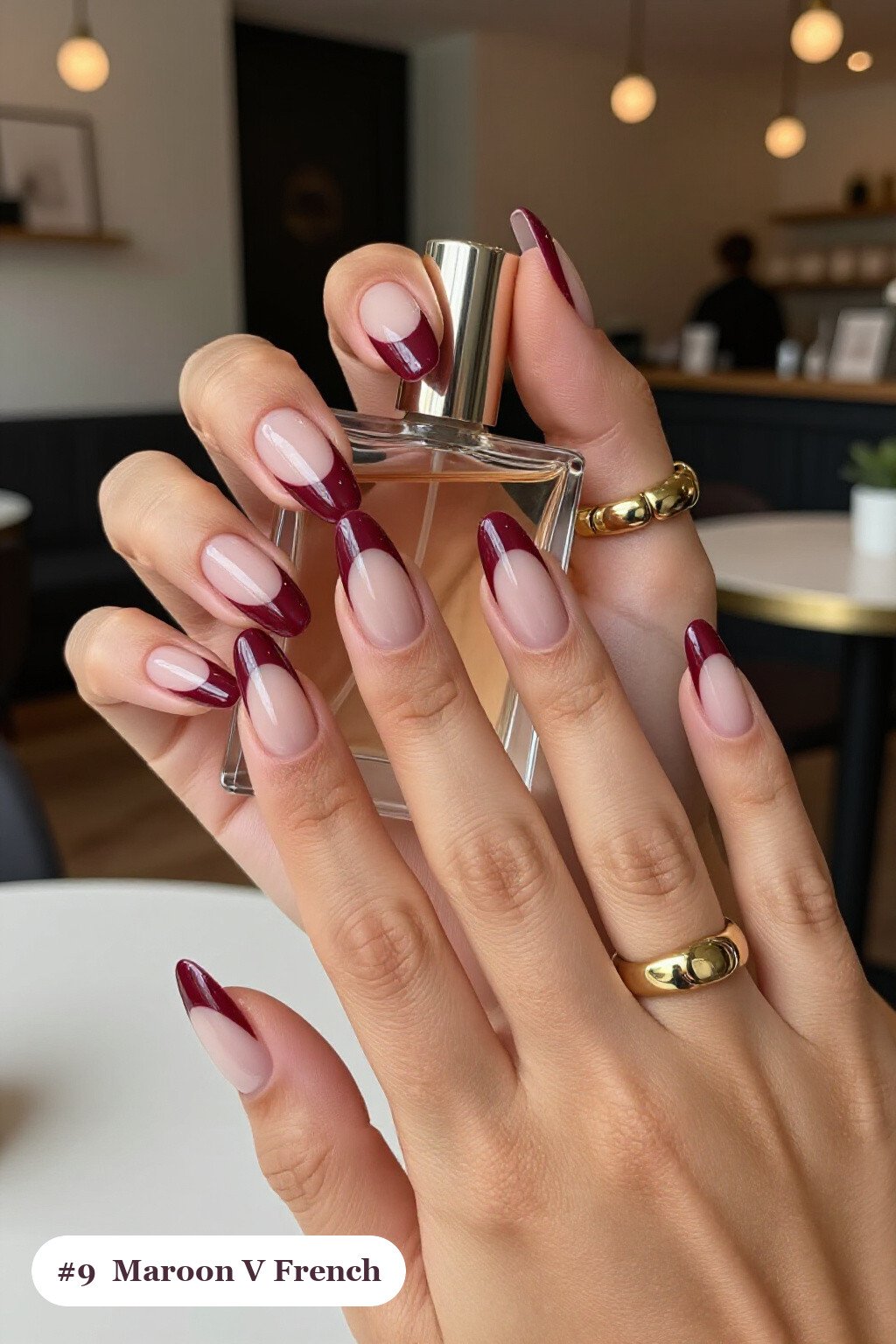 Long square maroon nails with deep V-shaped french tips in a bold contrasting colour, with soft nude details, perfect for fall - maroon fall nails Long square maroon nails with deep V-shaped french tips in a bold contrasting colour, with soft nude details, perfect for fall - maroon fall nails