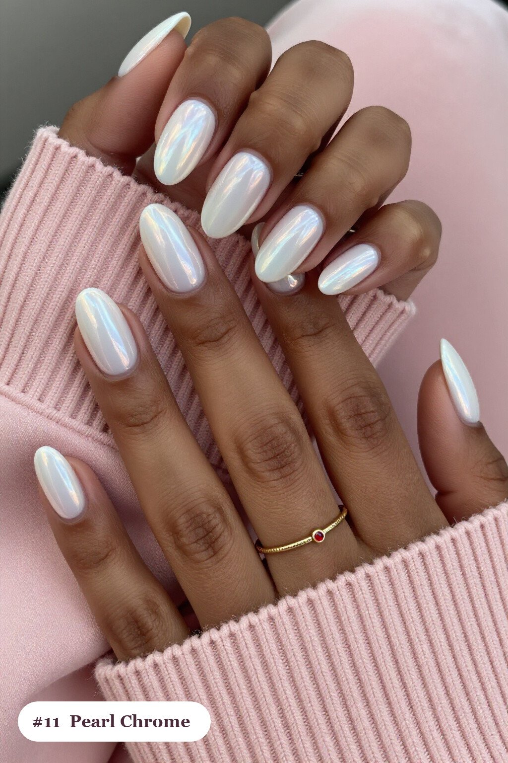 Bone White Coffin Nails Glazed with Iridescent Pearl Chrome Sheen - natural halloween nails Bone White Coffin Nails Glazed with Iridescent Pearl Chrome Sheen - natural halloween nails