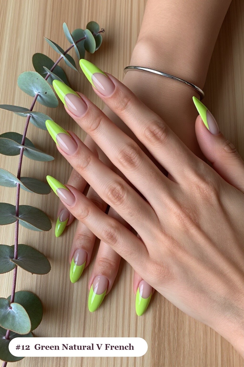 Lime Green Stiletto Nails with Deep V‑Shaped French Tips - natural halloween nails Lime Green Stiletto Nails with Deep V‑Shaped French Tips - natural halloween nails