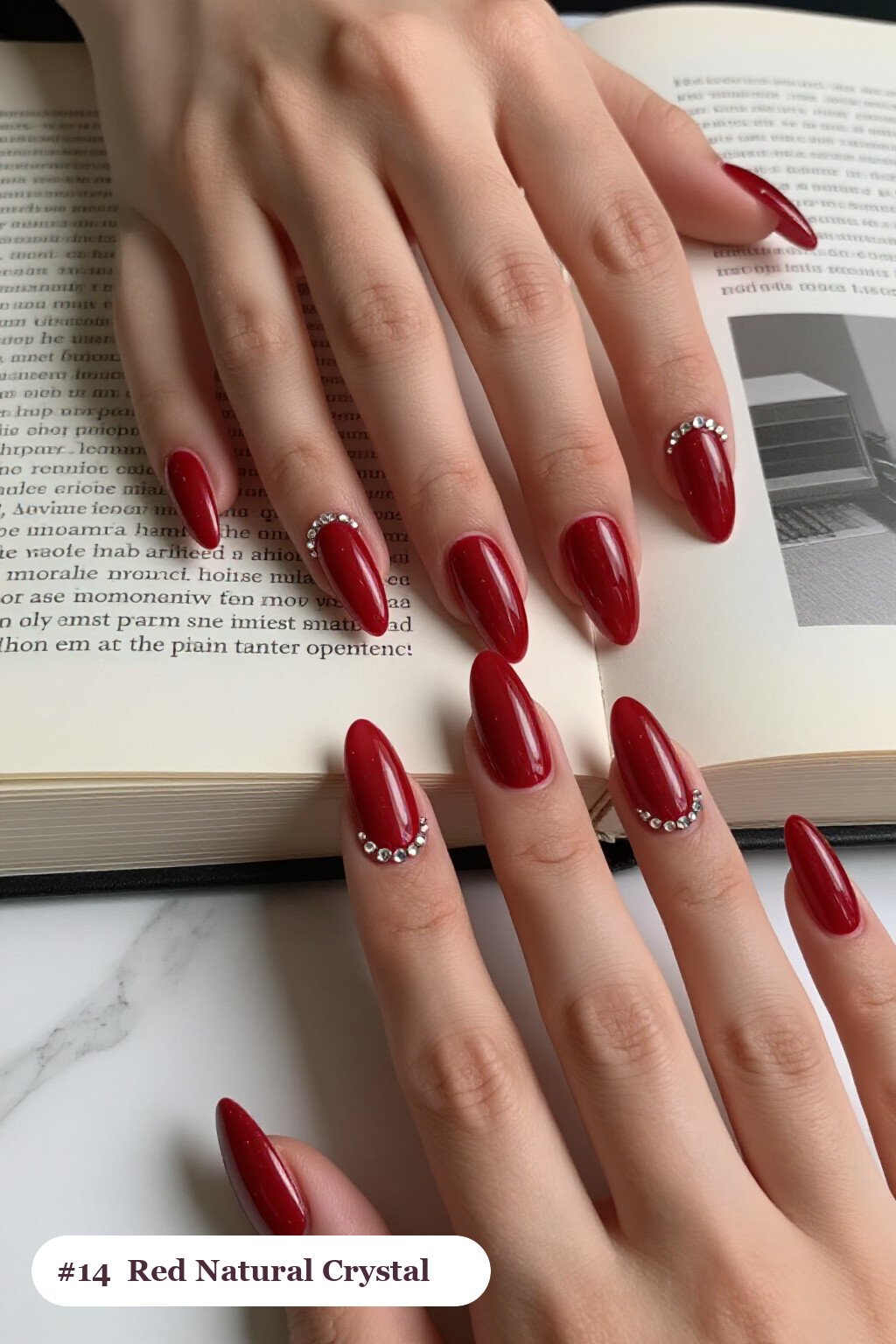 Blood Red Almond Nails Trimmed with Rows of Crystal Rhinestones - natural halloween nails Blood Red Almond Nails Trimmed with Rows of Crystal Rhinestones - natural halloween nails