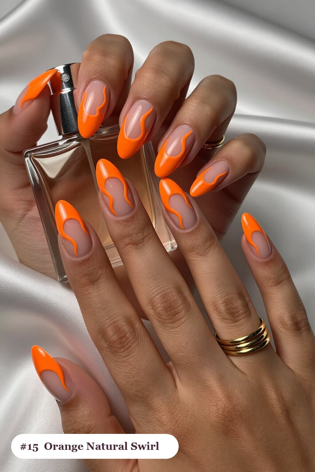 Orange Ballerina Nails with Bold Swirl Lines: On Short Nails - natural halloween nails Orange Ballerina Nails with Bold Swirl Lines: On Short Nails - natural halloween nails