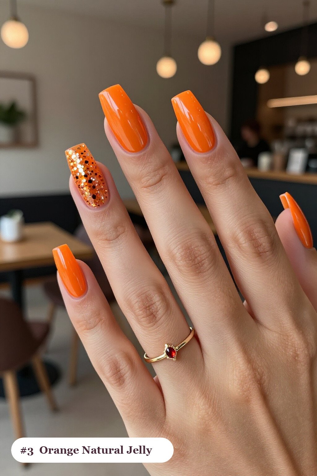 Orange Jelly Square Nails with Encapsulated Glitter – Transparent Halloween Vibe - natural halloween nails Orange Jelly Square Nails with Encapsulated Glitter – Transparent Halloween Vibe - natural halloween nails