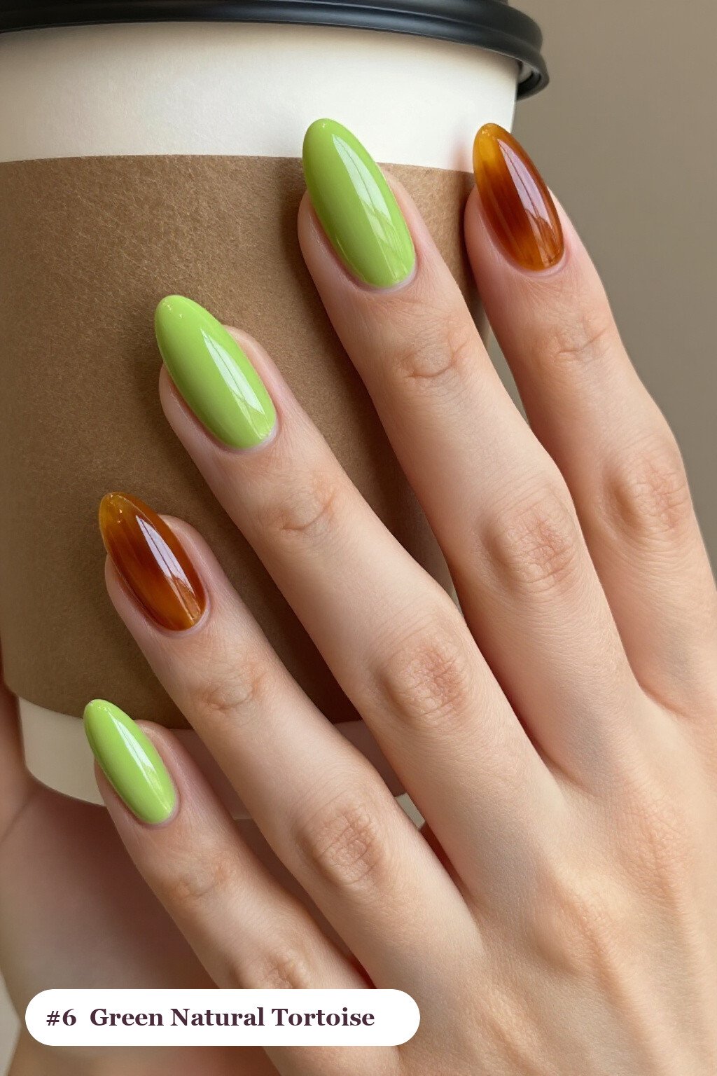 Lime Green Almond Natural Nails with Amber Tortoiseshell Accents: Best Shades for Every Season - natural halloween nails Lime Green Almond Natural Nails with Amber Tortoiseshell Accents: Best Shades for Every Season - natural halloween nails