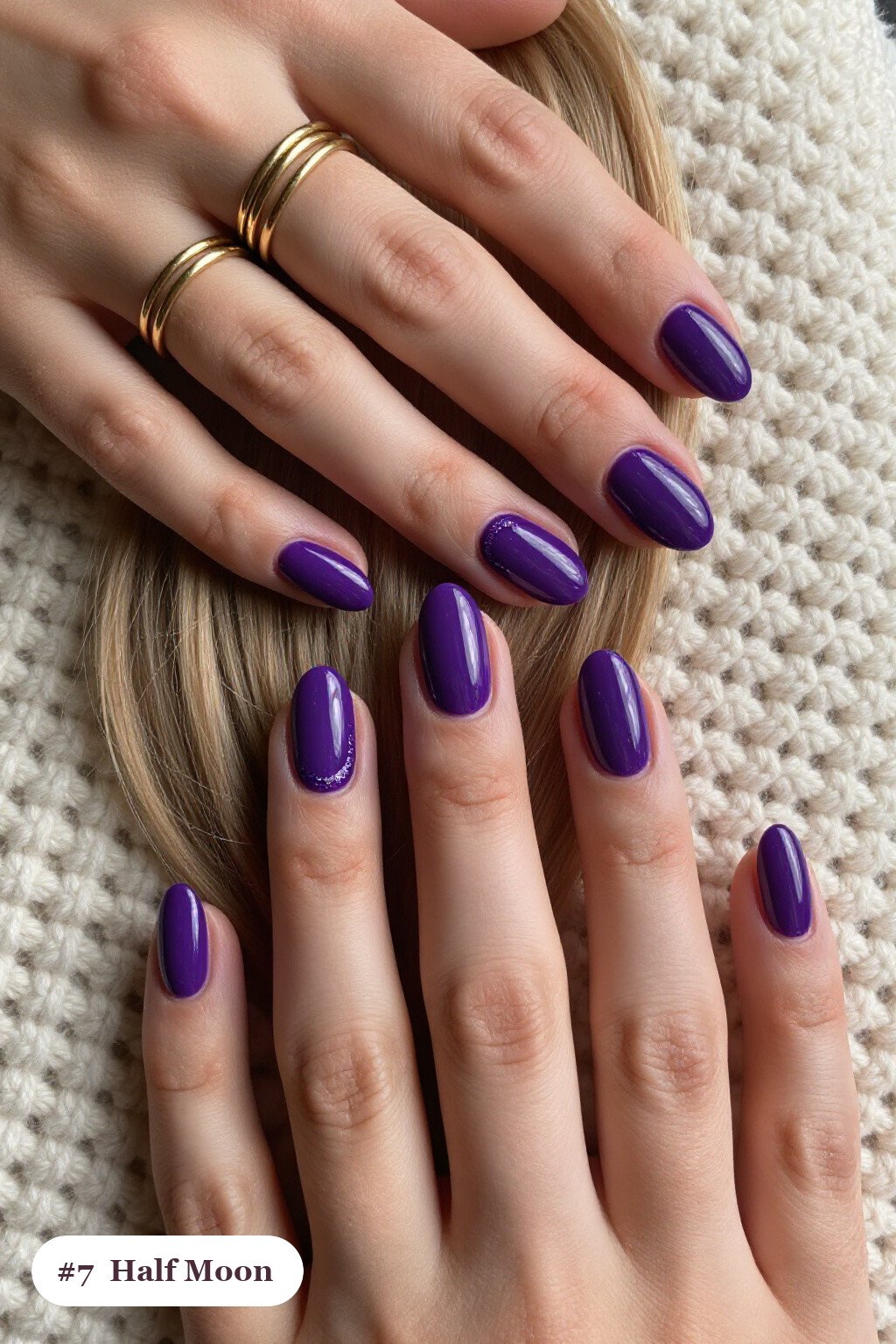 Deep Purple Oval Half‑Moon Nails with Glitter Crescent at Cuticle - natural halloween nails Deep Purple Oval Half‑Moon Nails with Glitter Crescent at Cuticle - natural halloween nails