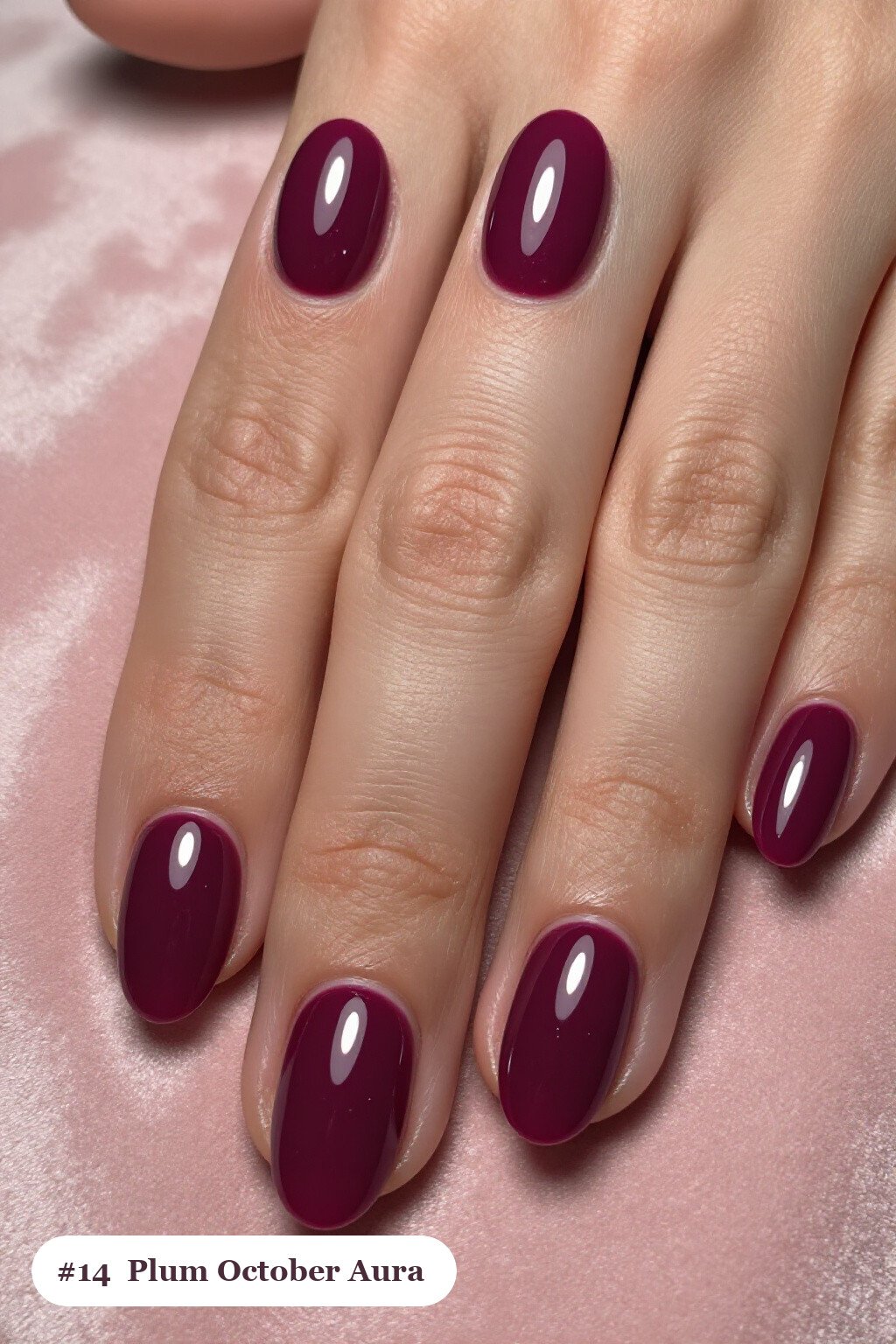 Medium Oval Deep Plum Nails with a Glowing Airbrushed Aura Center - october fall nail designs