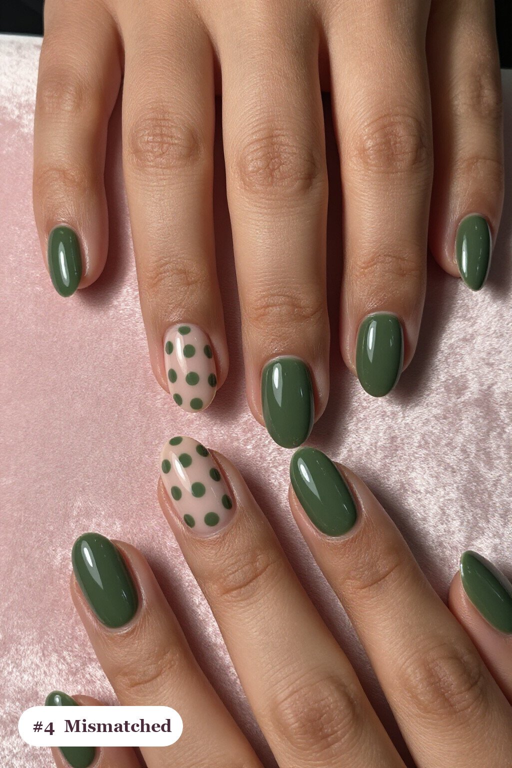 Medium Oval Olive Green Mismatched Set – Every Nail a Unique Pattern - october fall nail designs