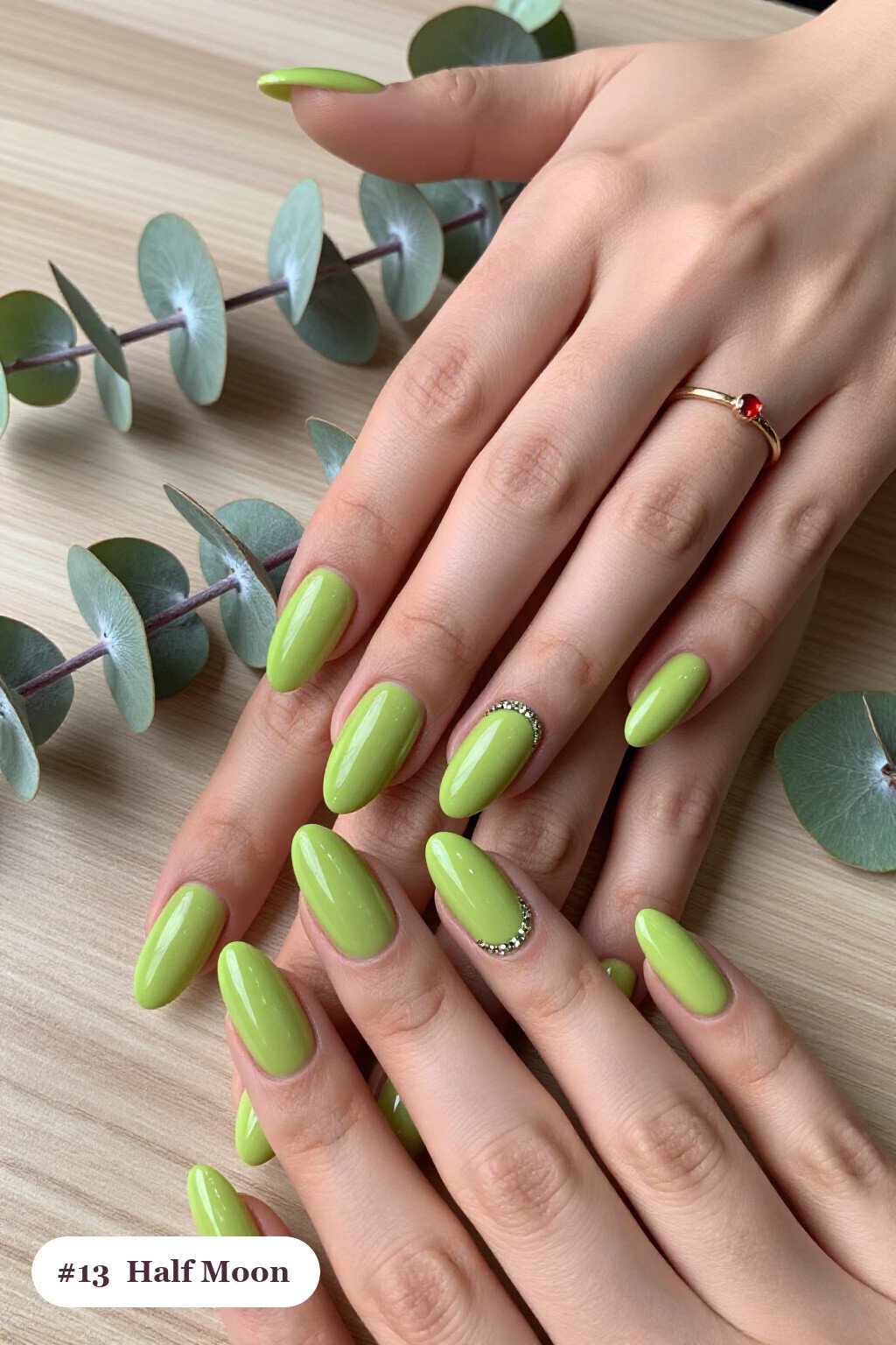Long almond lime green october nails in a half-moon design with a glitter crescent at the cuticle, perfect for halloween - october halloween nail designs Long almond lime green october nails in a half-moon design with a glitter crescent at the cuticle, perfect for halloween - october halloween nail designs