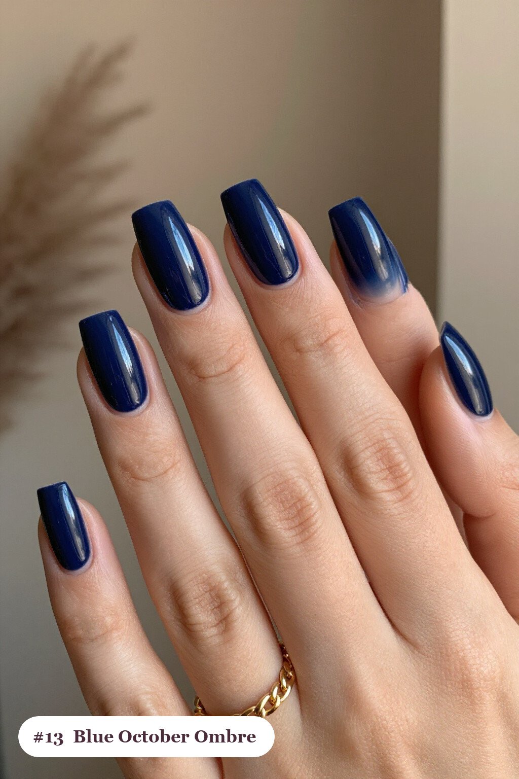 Medium square navy blue october nails with a vivid two-colour ombre melting from the cuticle to the tips - october nail ideas Medium square navy blue october nails with a vivid two-colour ombre melting from the cuticle to the tips - october nail ideas