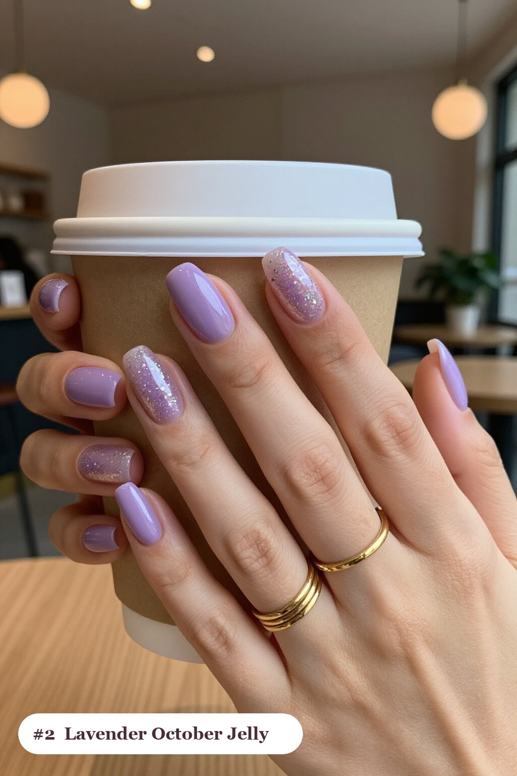 Medium oval lavender october nails in a see-through jelly finish with encapsulated glitter - october nail ideas Medium oval lavender october nails in a see-through jelly finish with encapsulated glitter - october nail ideas
