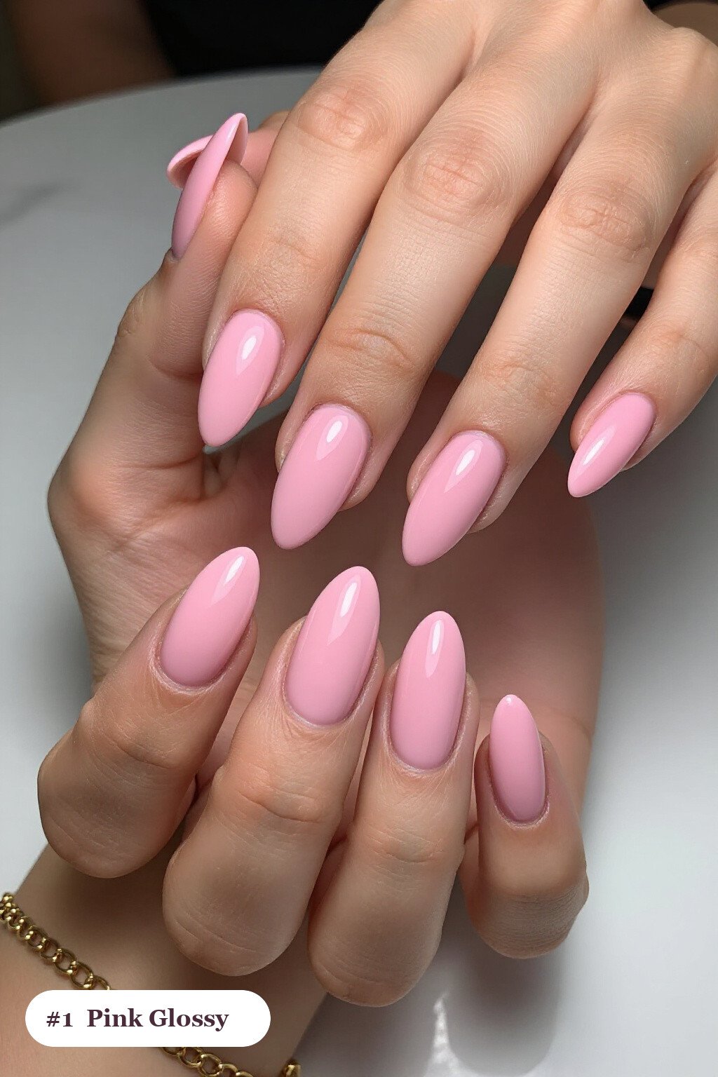 Long almond pink nails in a flawless mirror-glossy full-colour finish - pink nails Long almond pink nails in a flawless mirror-glossy full-colour finish - pink nails