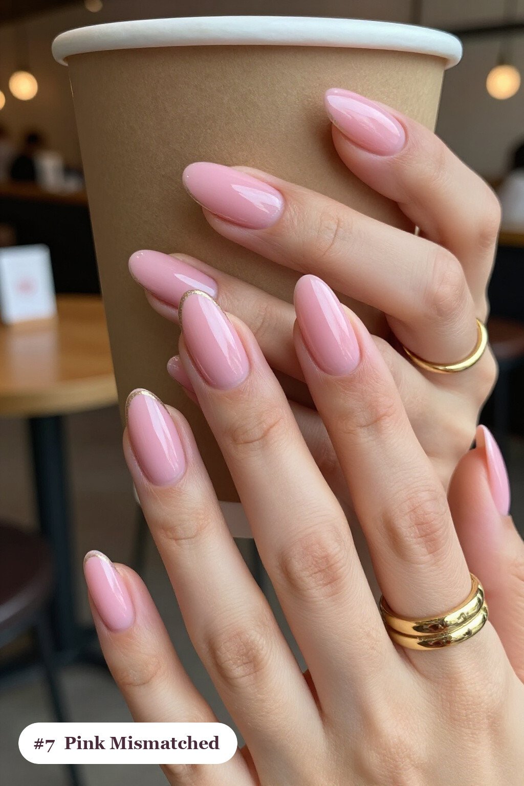Medium coffin pink nails as a mismatched set where every nail has a different pattern in the same colour story, with champagne details - pink nails Medium coffin pink nails as a mismatched set where every nail has a different pattern in the same colour story, with champagne details - pink nails