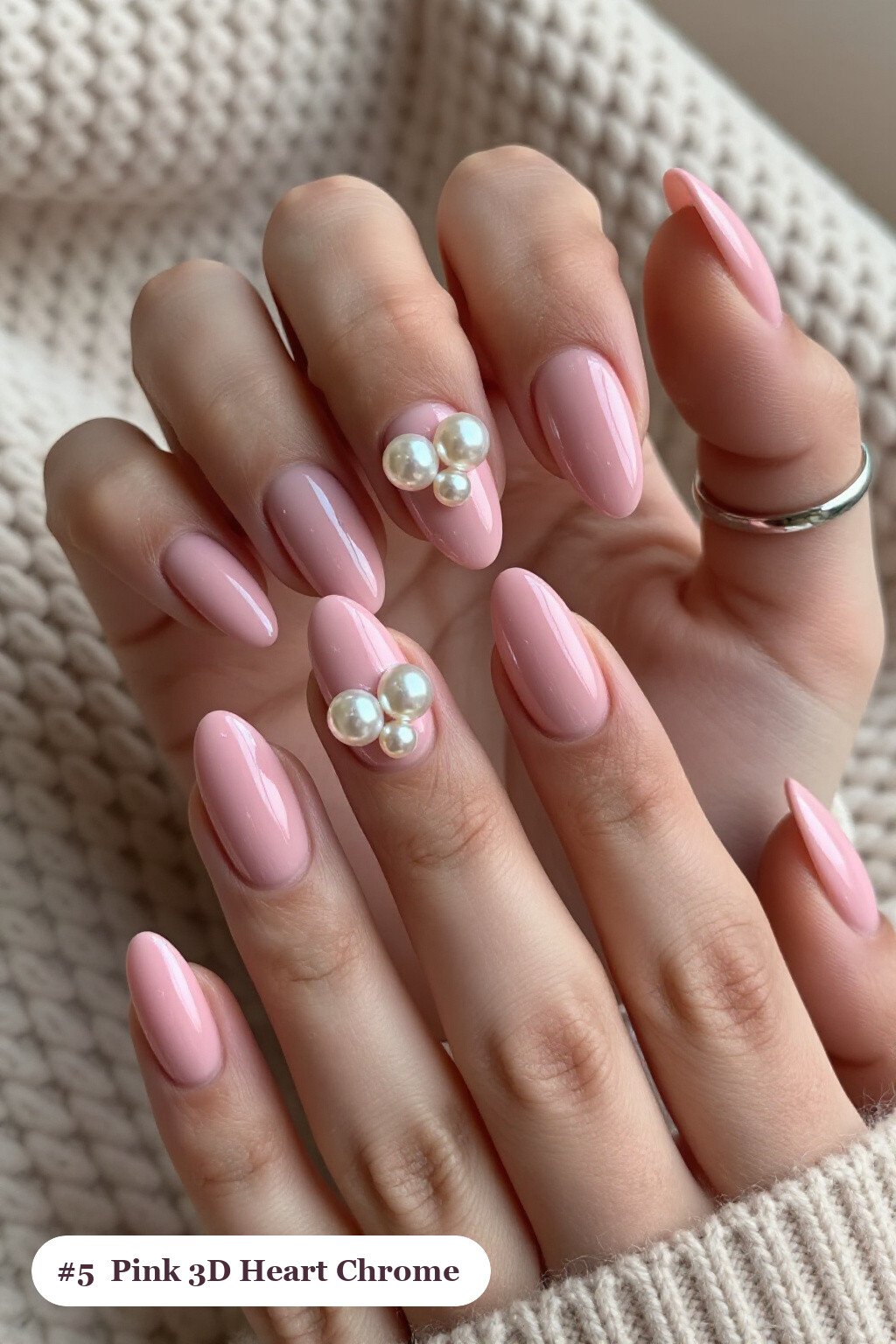 Chunky 3D Gel Hearts & Pearls: How to Make Them Last Longer - pink nails almond chrome