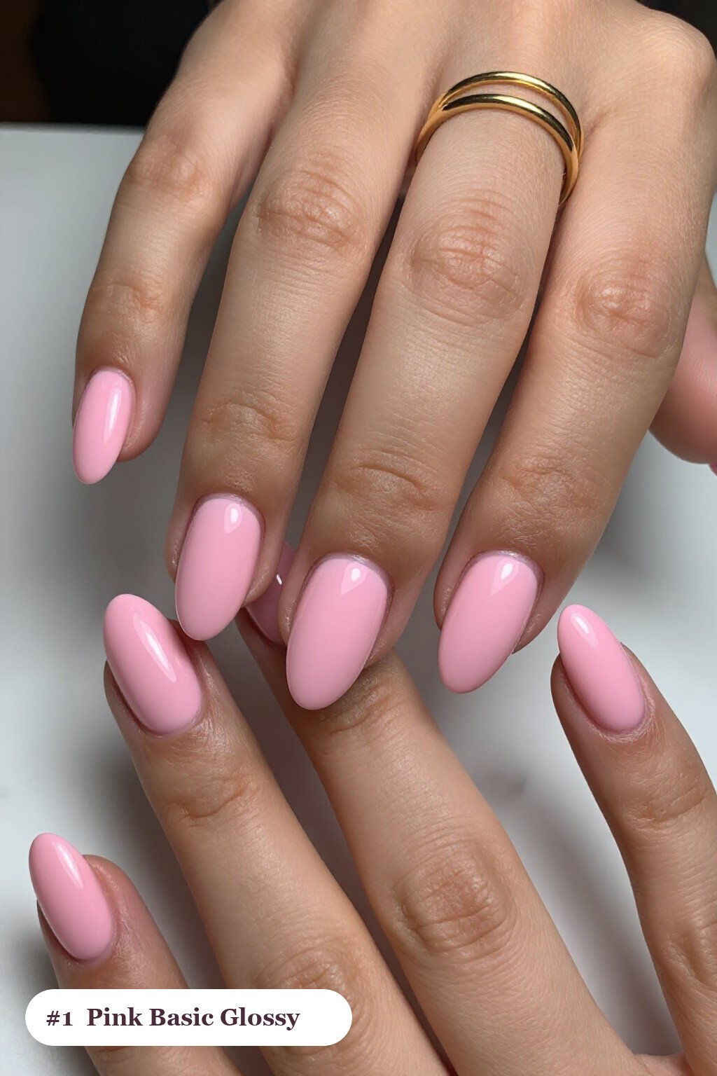 Medium Almond Pink Nails Basic: Mirror‑Glossy Full‑Colour Finish - pink nails basic