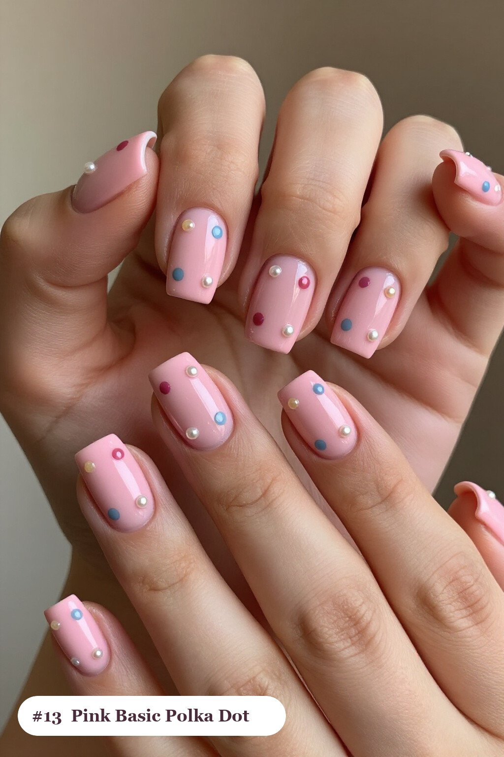 Polka‑Dot Square Pink Nails: On Short Nails - pink nails basic