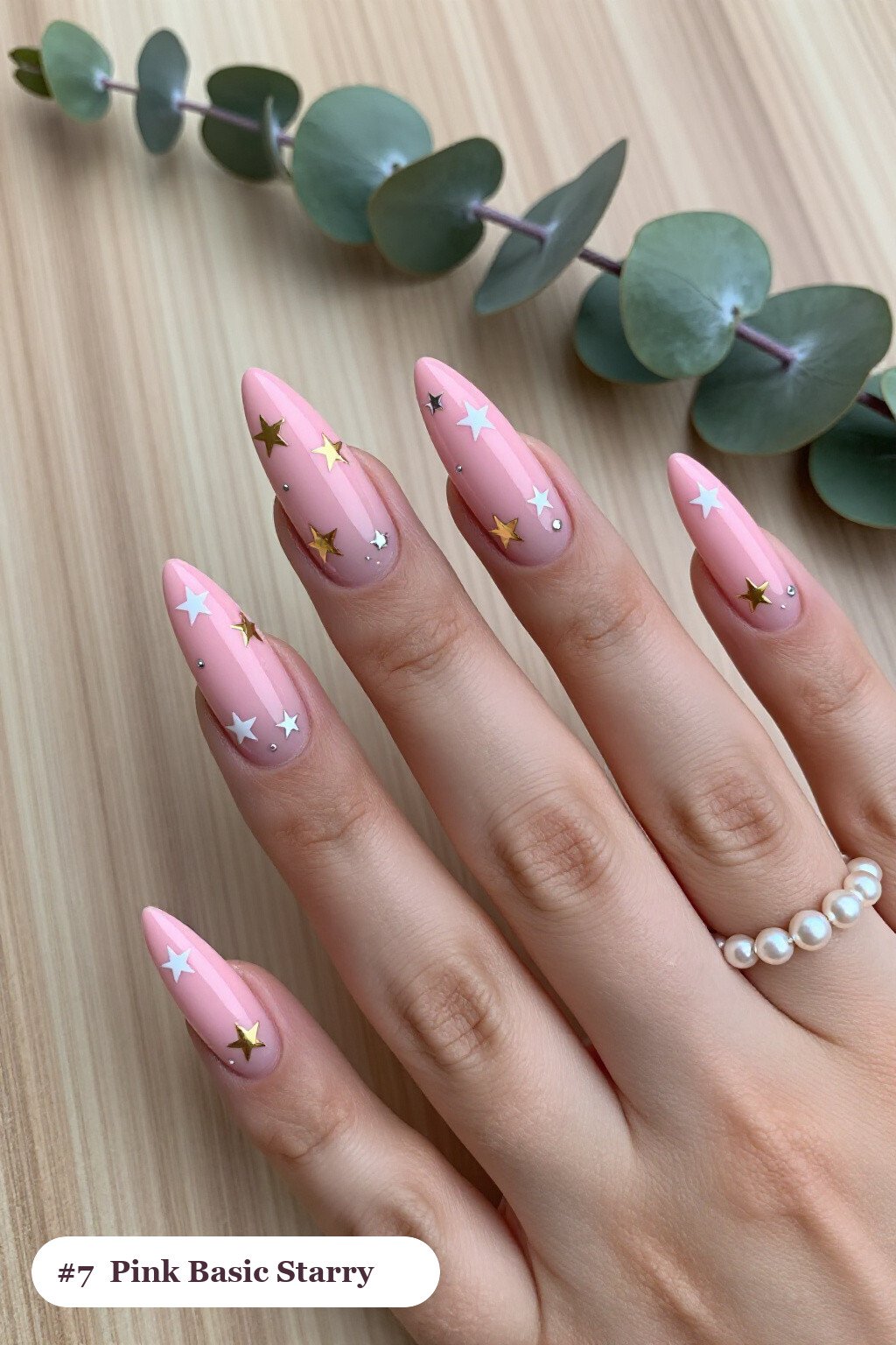 Star‑Studded Stiletto Pink Nails with Silver Details - pink nails basic